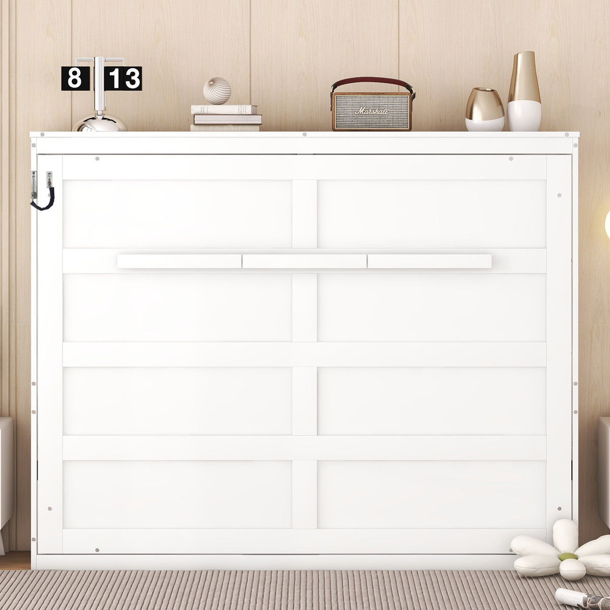 Murphy Bed Cabinet, Full Size Fold-Away Wall Bed, White