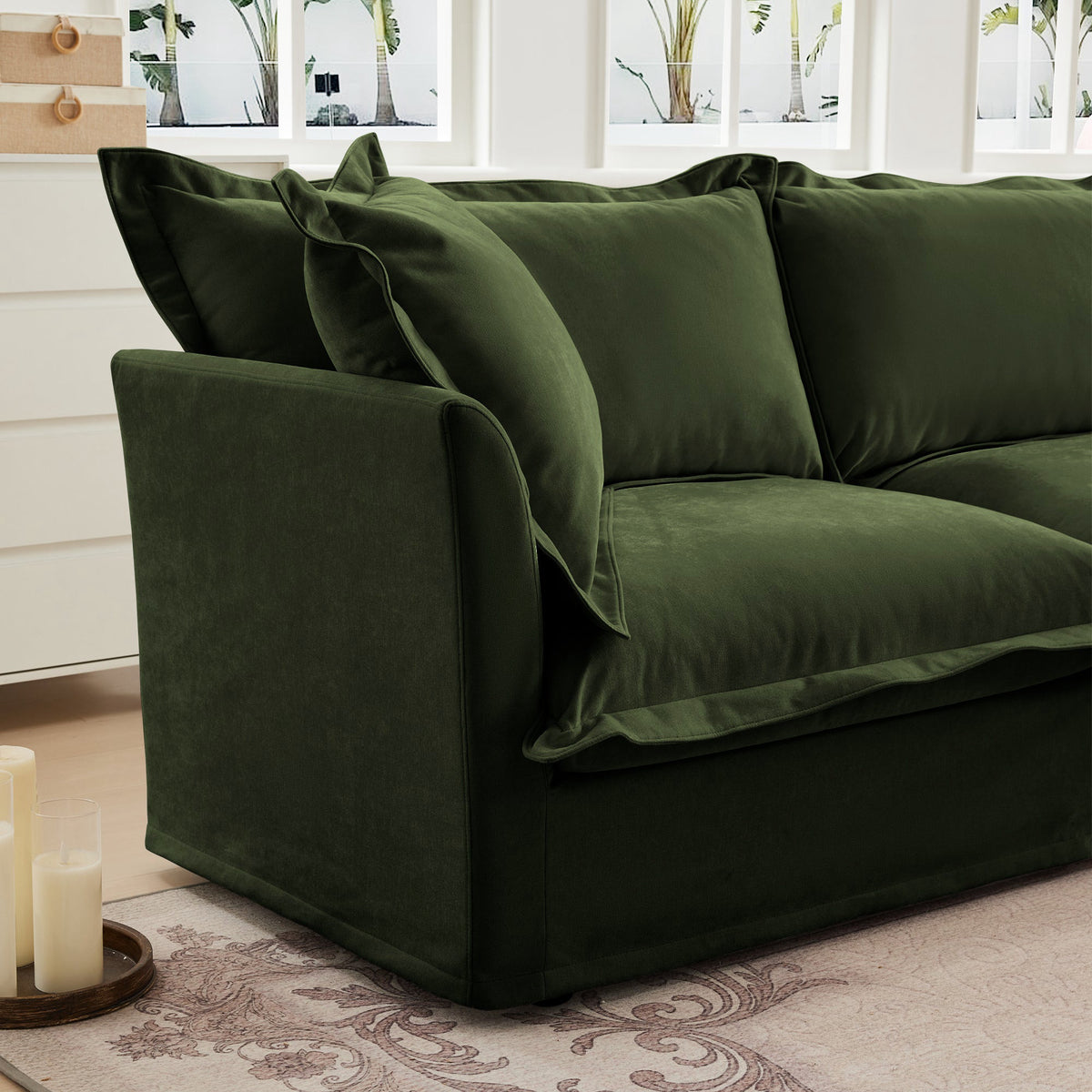 Fluffy 3-Seat Modular Sofa in Chenille Olive #Fabric_Chenille Olive