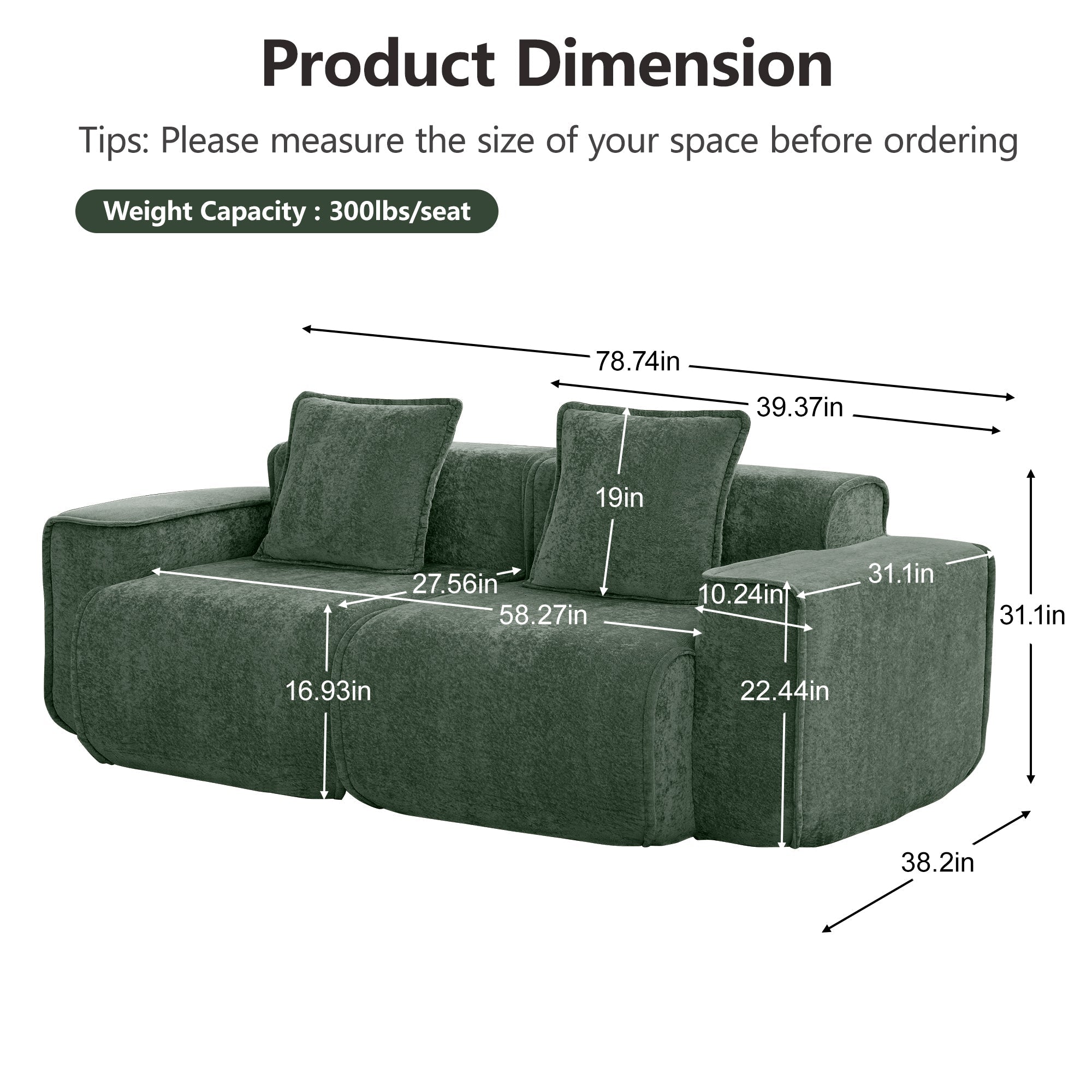 Seneca 2-Seat Boneless Couch in Olive #OttOnly_0 #Color_Olive