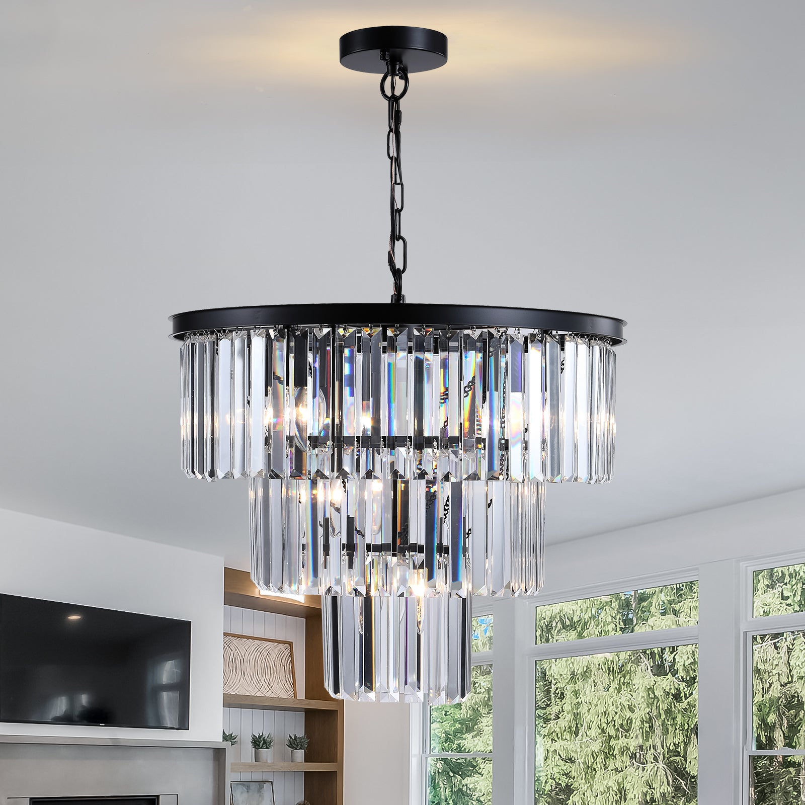 Black Tiered 7-Light Chandelier, 20 in
