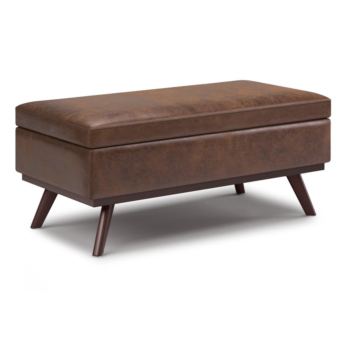 Dark Brown Faux Leather Lift-Top Ottoman Coffee Table, 42.1 in
