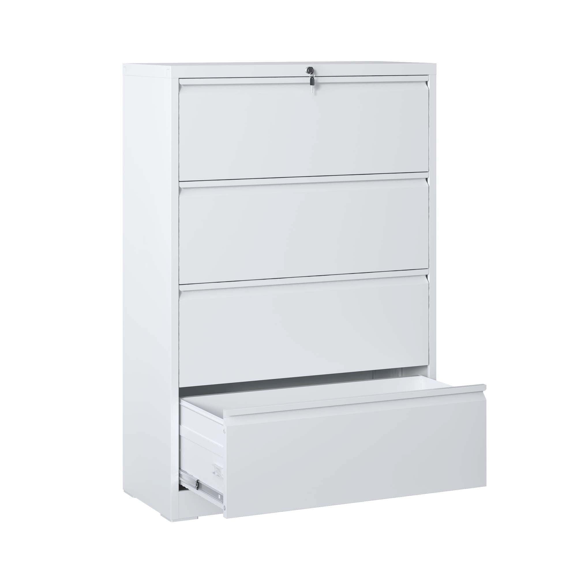 Metal File Cabinet, 4 Drawers, Locking, 52.3 in Tall, White, 35.4 in Wide