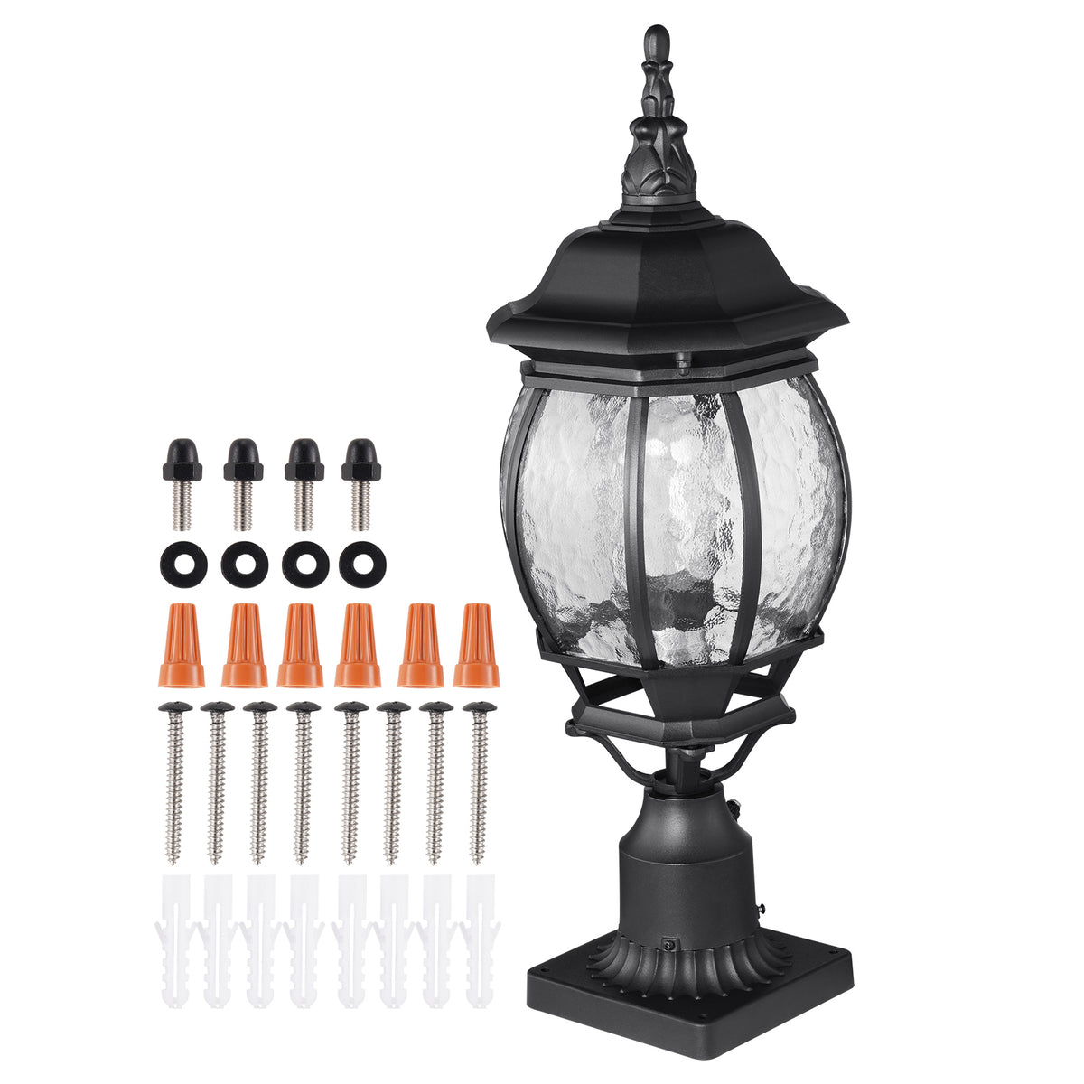 Post Light, Dusk-to-Dawn Aluminum with Glass Shade, Black