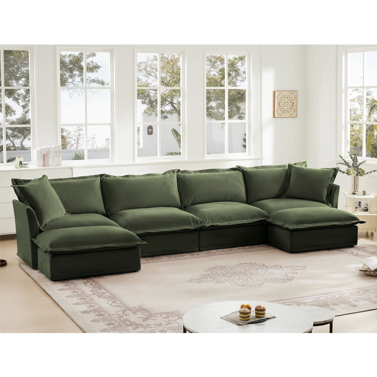 Fluffy 4-Seat Modular Sofa in Chenille Olive #OttOnly_2 #Fabric_Chenille Olive