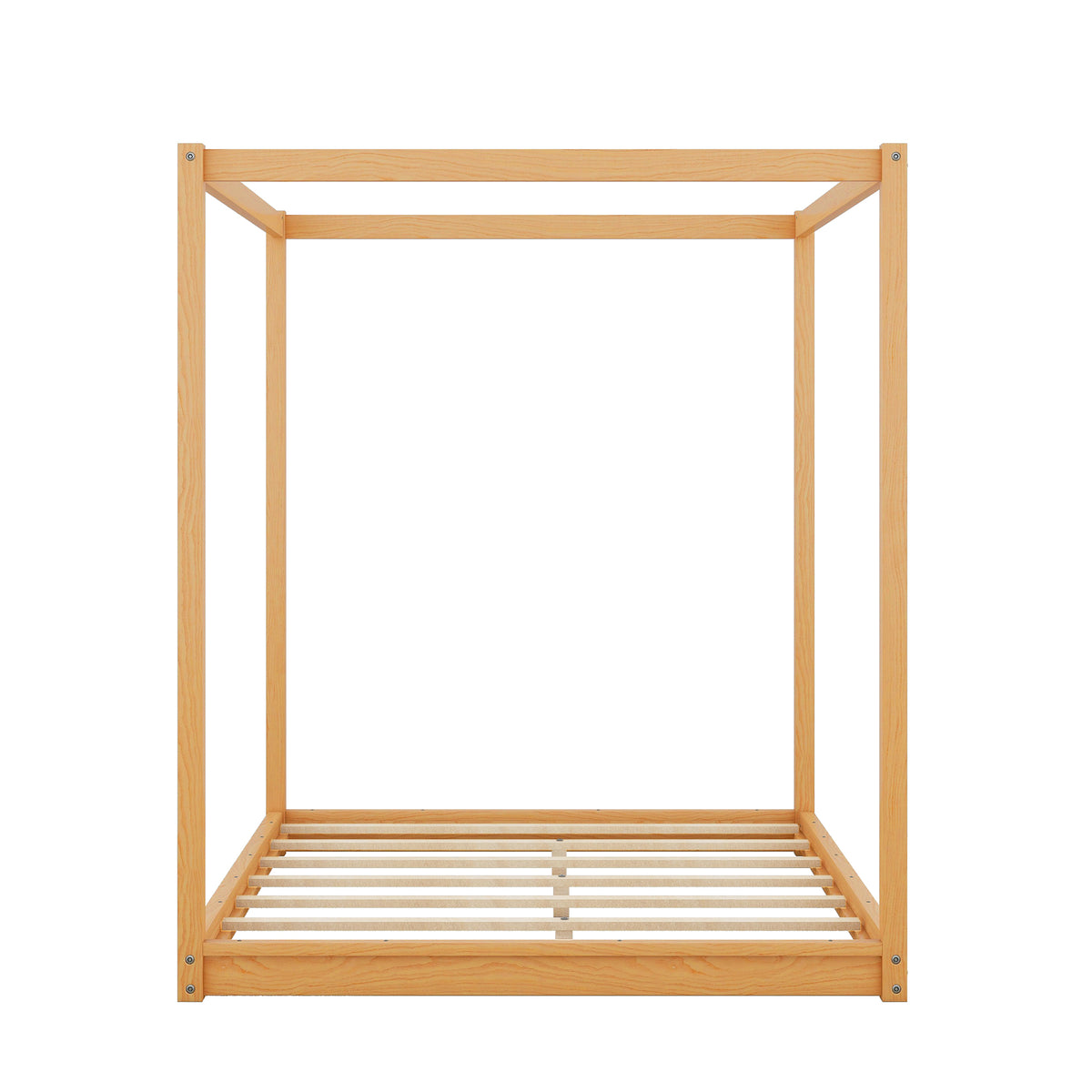 Queen Canopy Platform Bed with Support Legs, Natural Wood