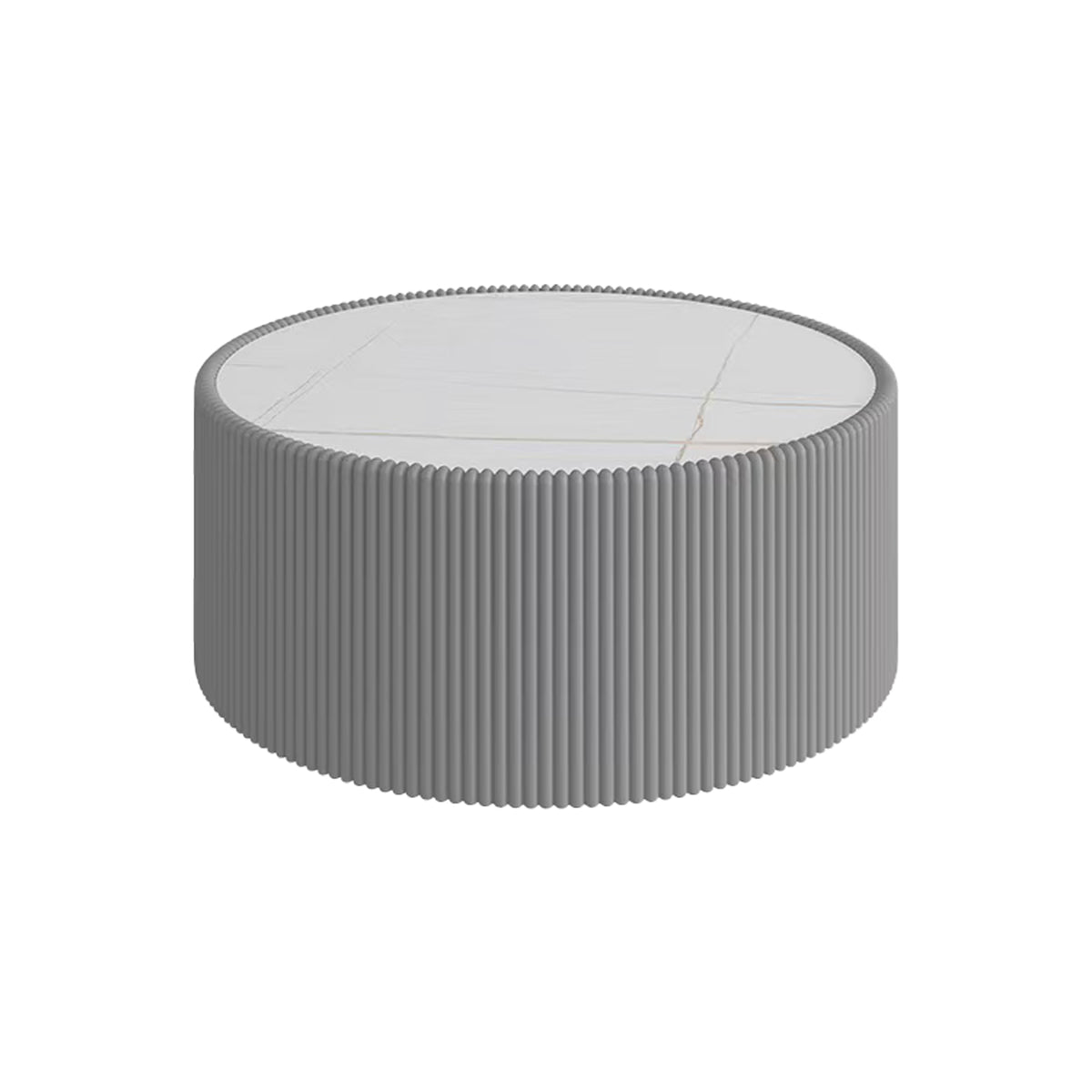 Gray Sintered Stone Fluted Drum Coffee Table, 29.5 in