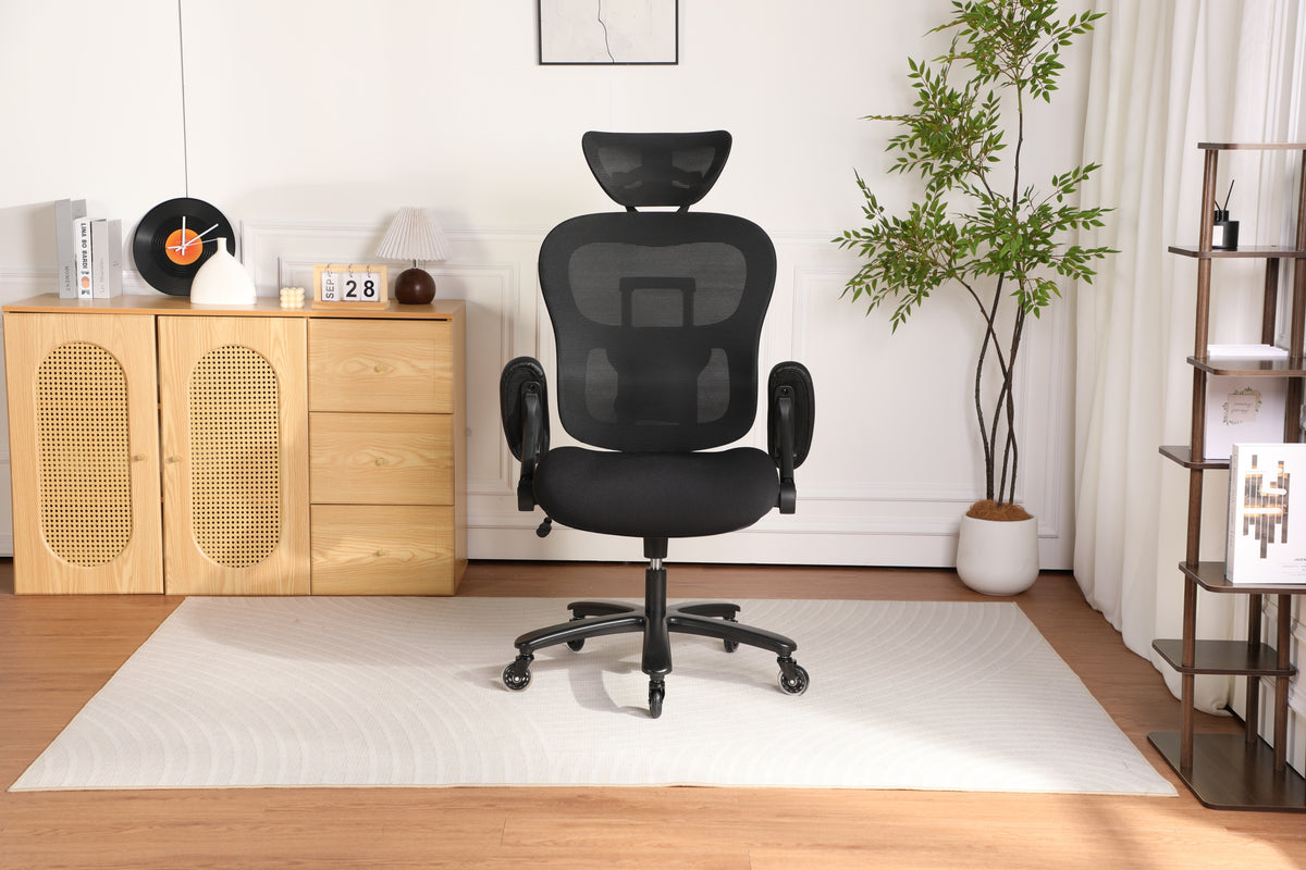 Black Vegan Leather Office Chair, Height Adjustable, Reclining, 500 lb