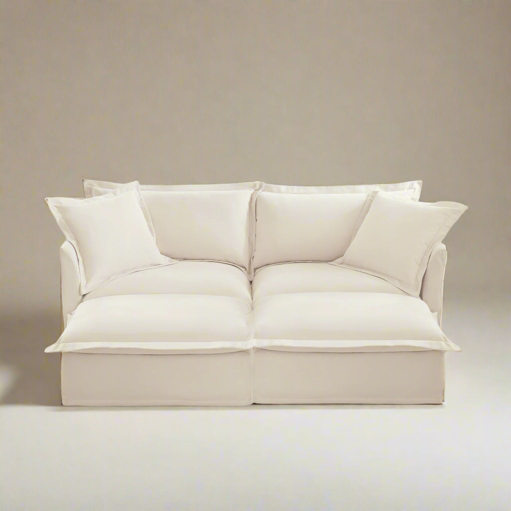 Fluffy 2-Seat Modular Sofa in Chenille Cream with 2 ottomans #OttOnly_2 #Fabric_Chenille Cream