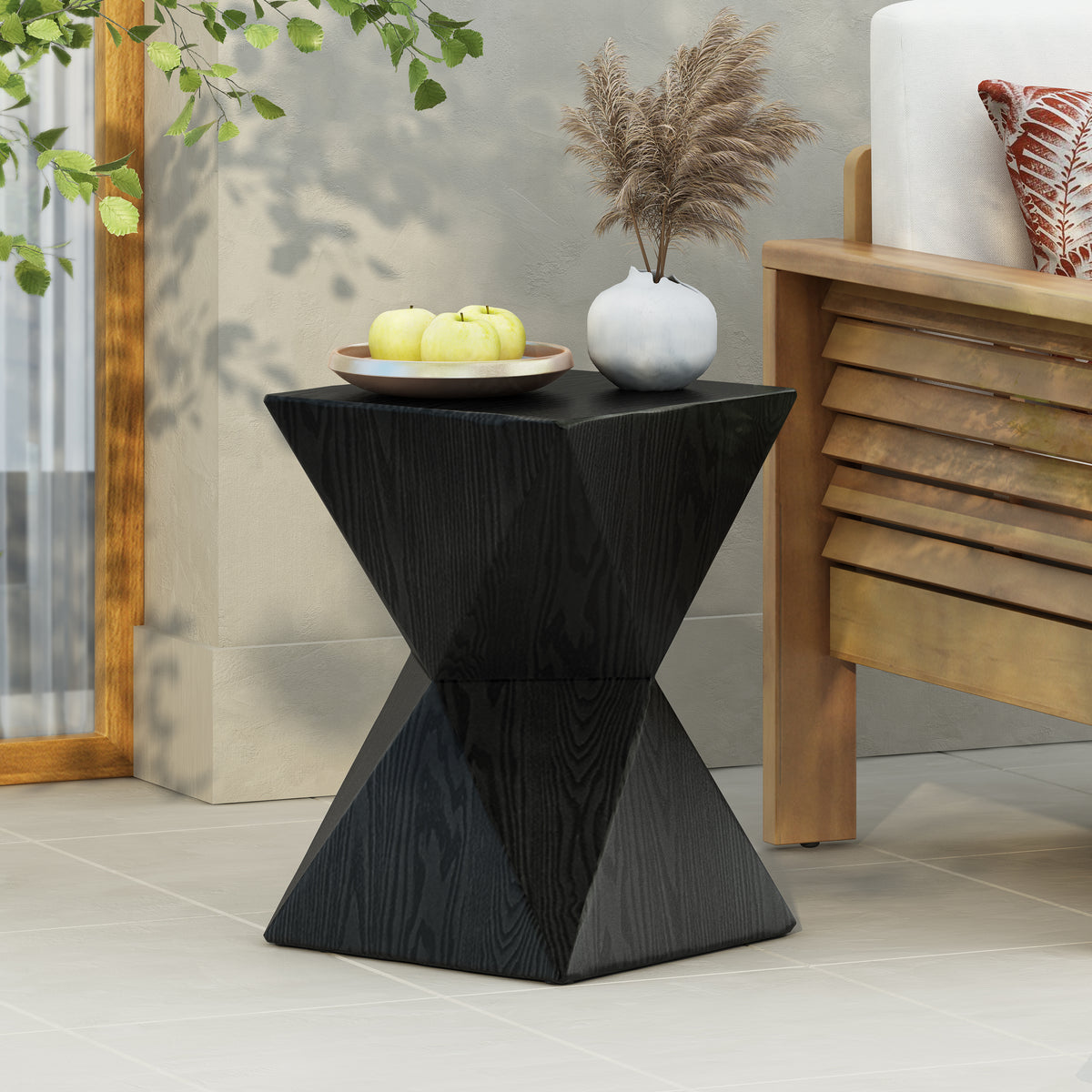 Black Outdoor Side Table, 18 in Tall