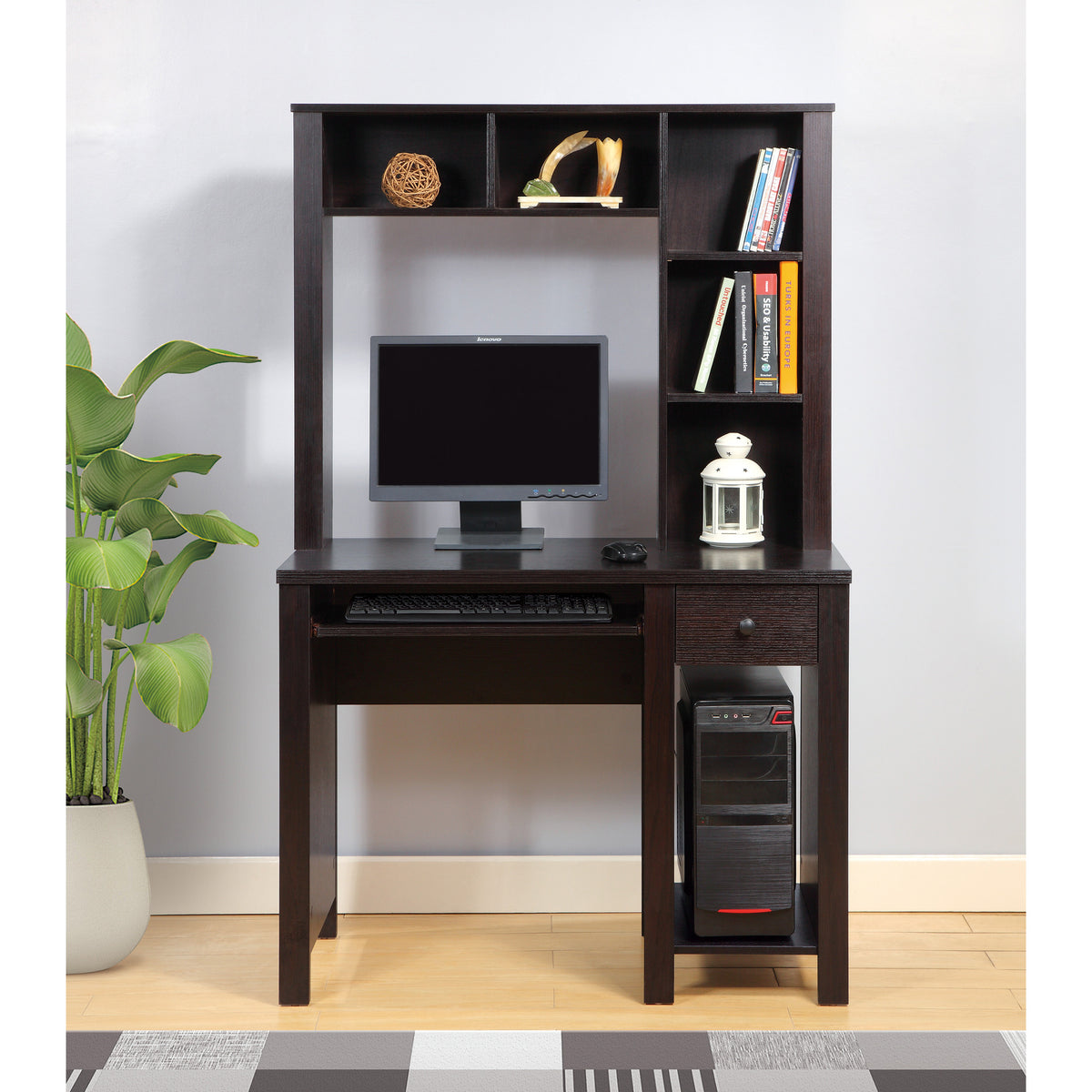 Computer Desk with Hutch, 39 in, Espresso