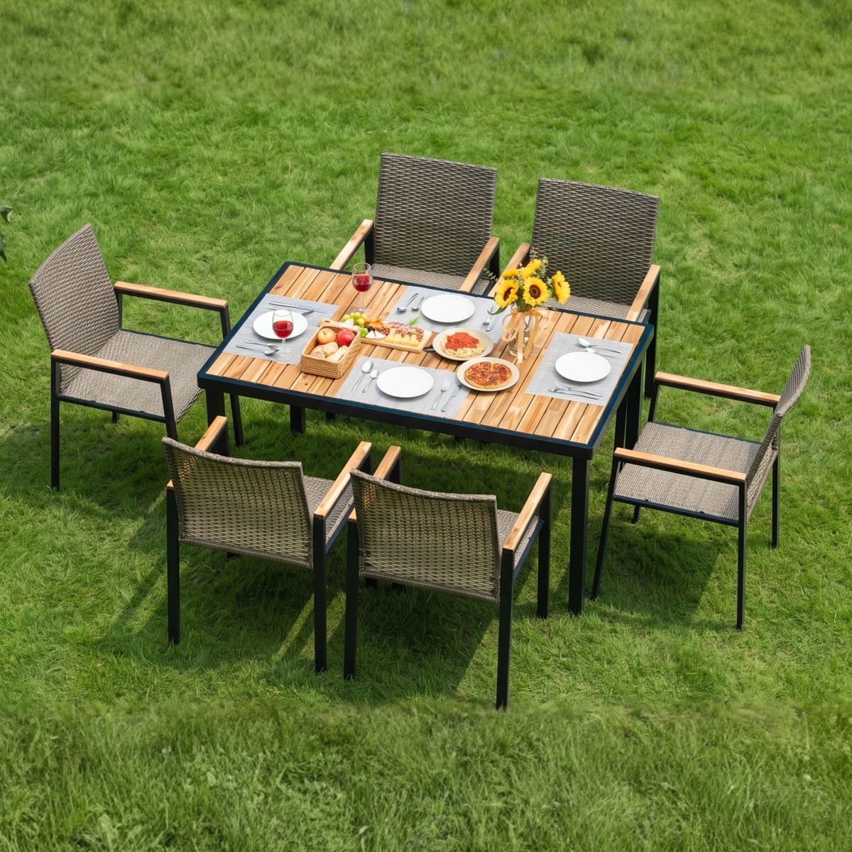 7-Piece Patio Dining Set for 6 with Umbrella Hole