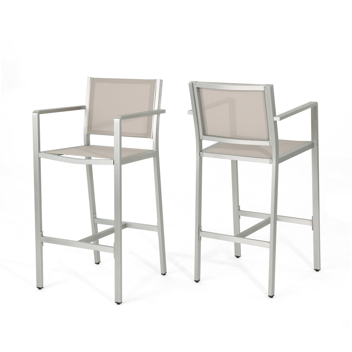 Silver Aluminum Outdoor Bar Stool, Set of 2