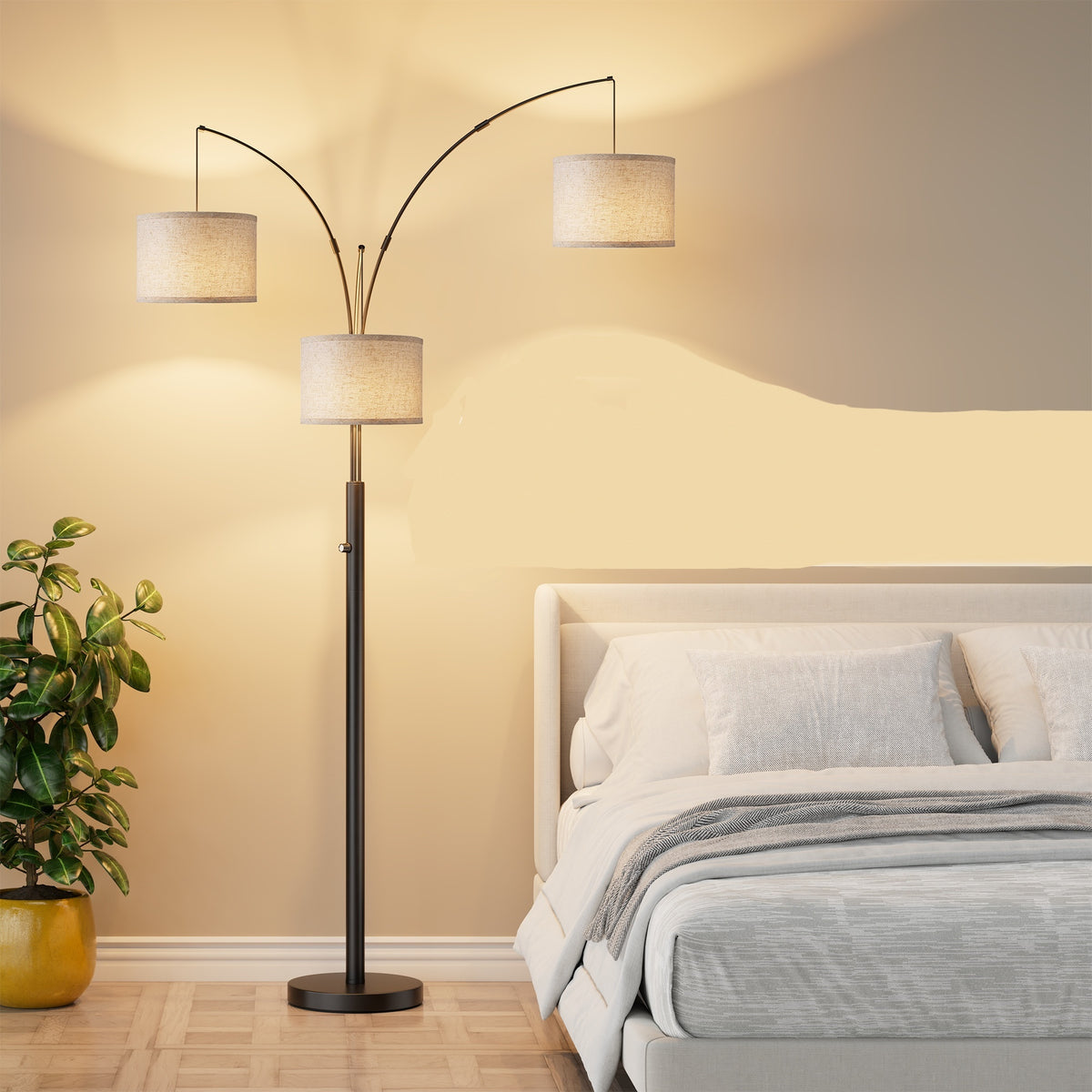 Black 3-Light Dimmable Floor Lamp