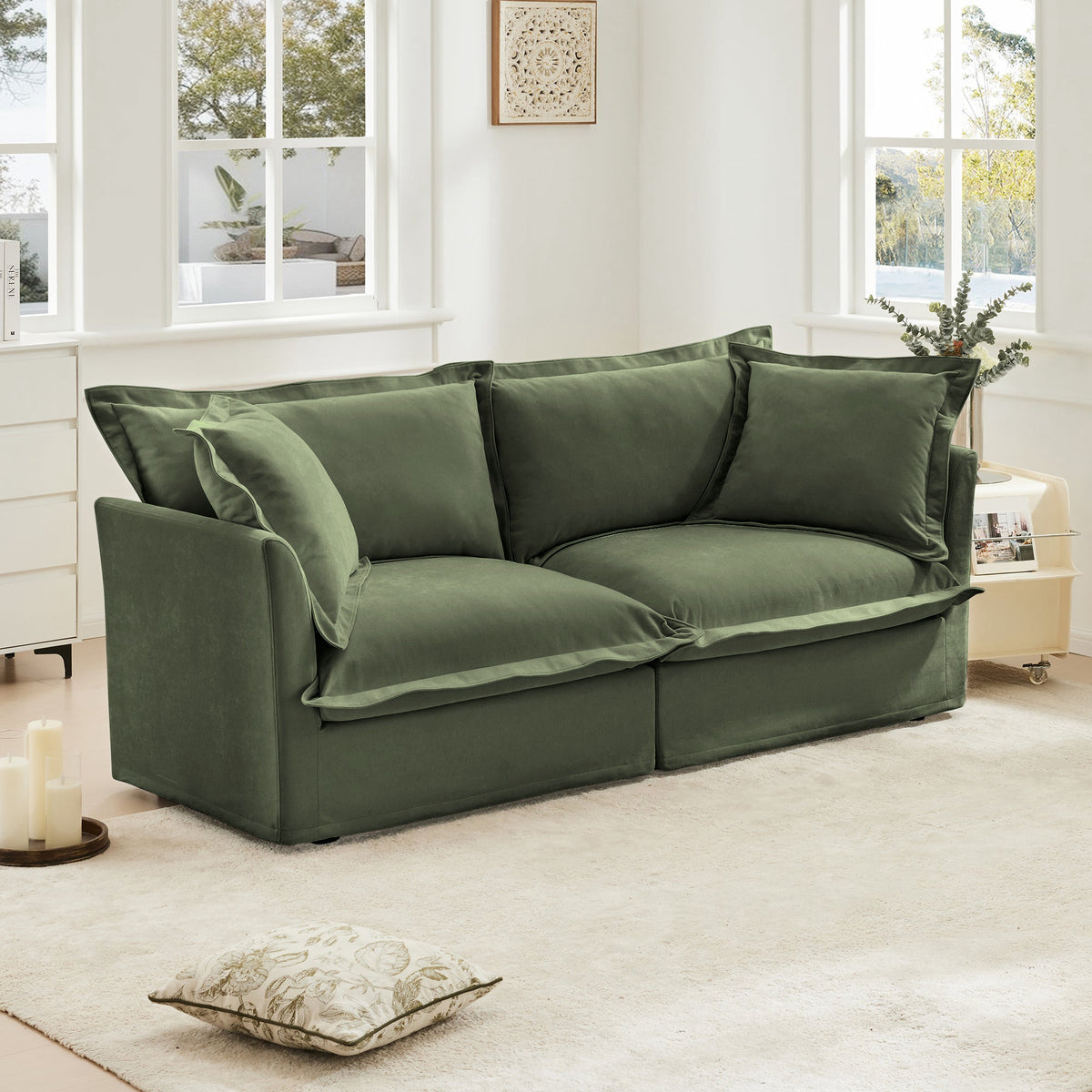 Fluffy 2-Seat Modular Sofa in Chenille Olive #OttOnly_0 #Fabric_Chenille Olive