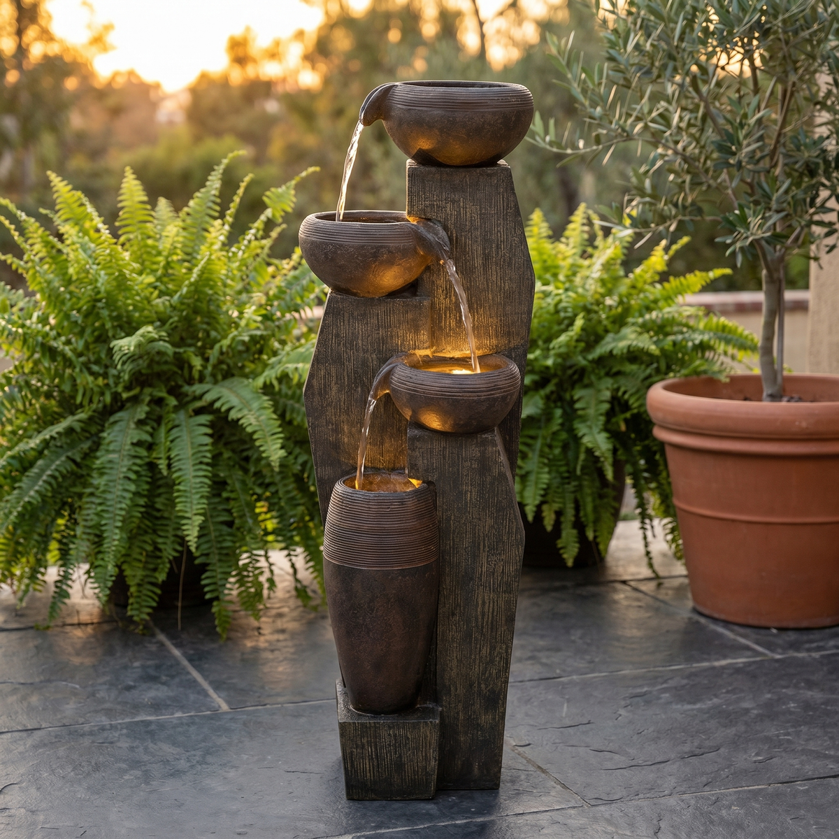 Brown Resin Outdoor Water Fountain, 33.1 in Tall
