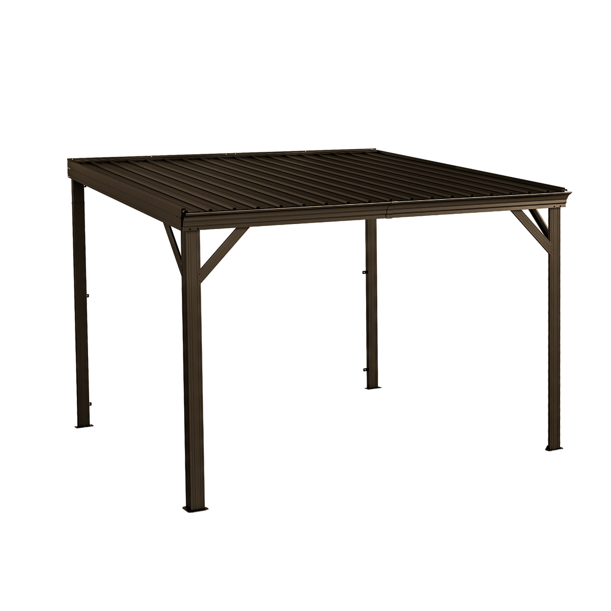 10x10 ft Brown Metal Lean-To Hardtop Gazebo