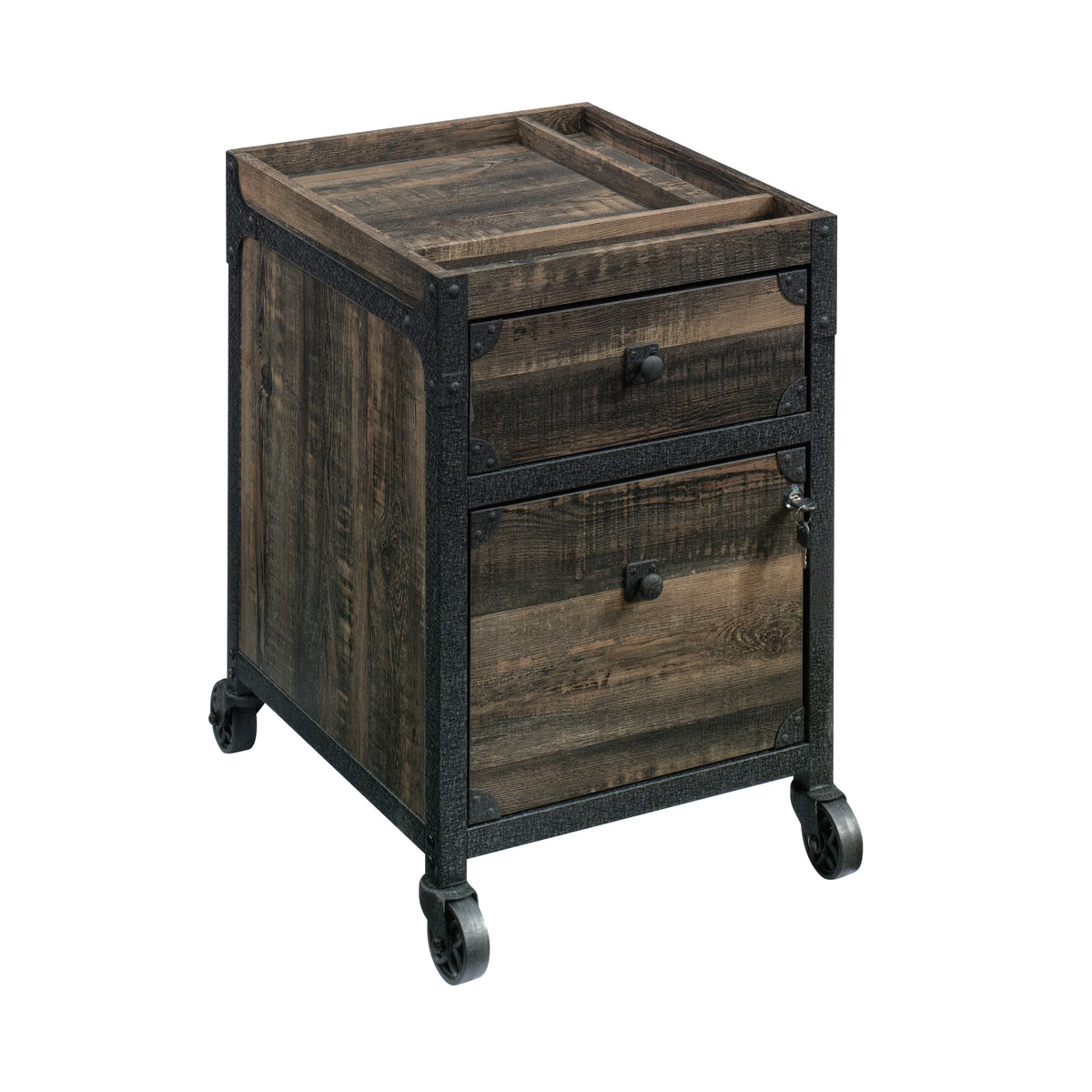 Rolling Industrial File Cabinet, 2 Drawers, Locking, 26 in Tall, Espresso