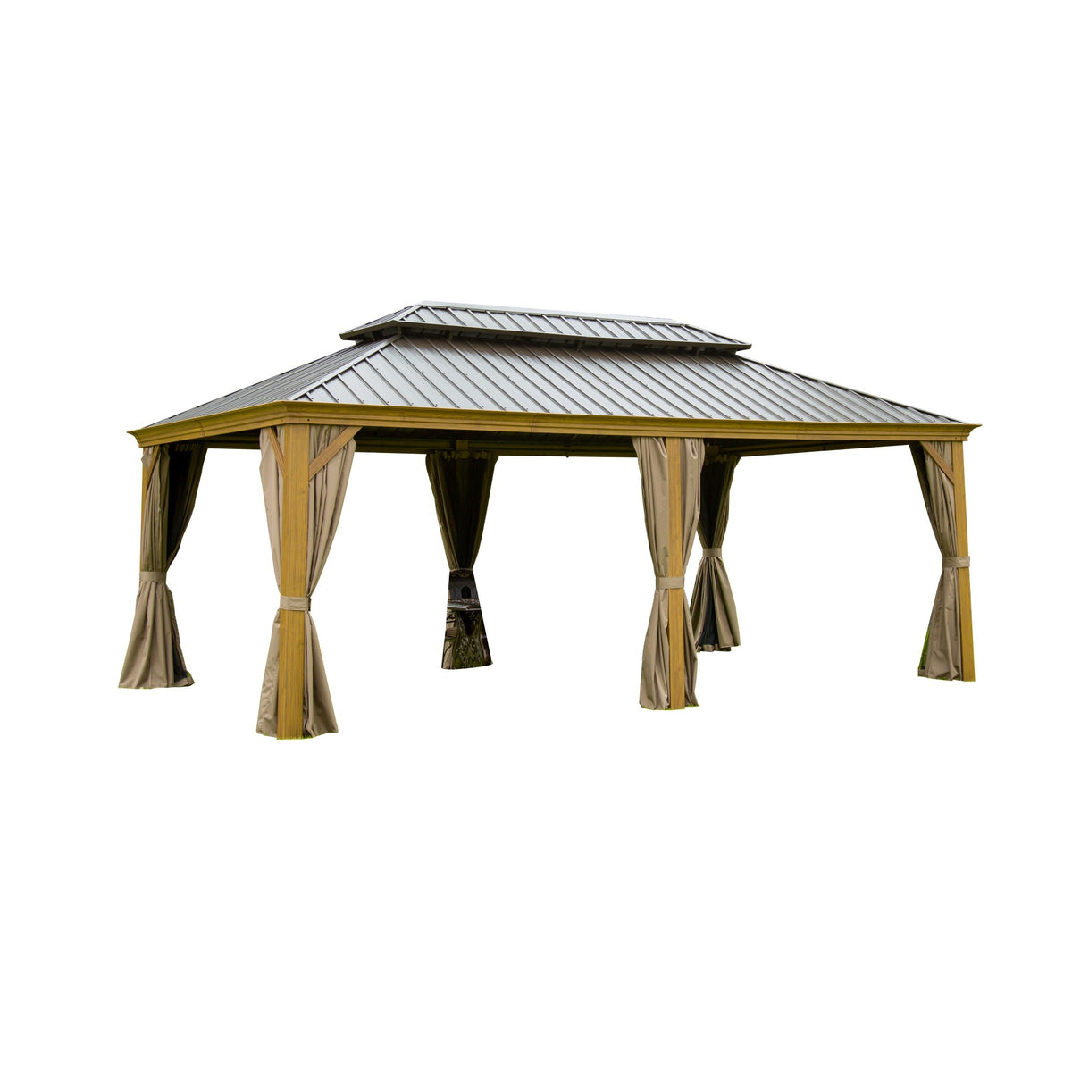 12x20 ft Yellow Brown Aluminum Hardtop Gazebo with Netting and Curtains
