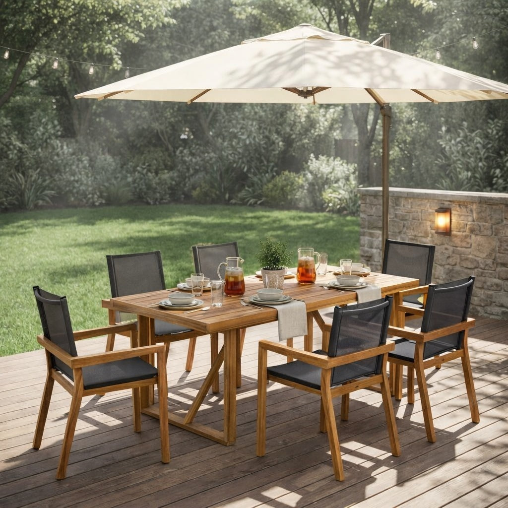 Teak Finish Solid Wood 7-Piece Patio Dining Set for 6