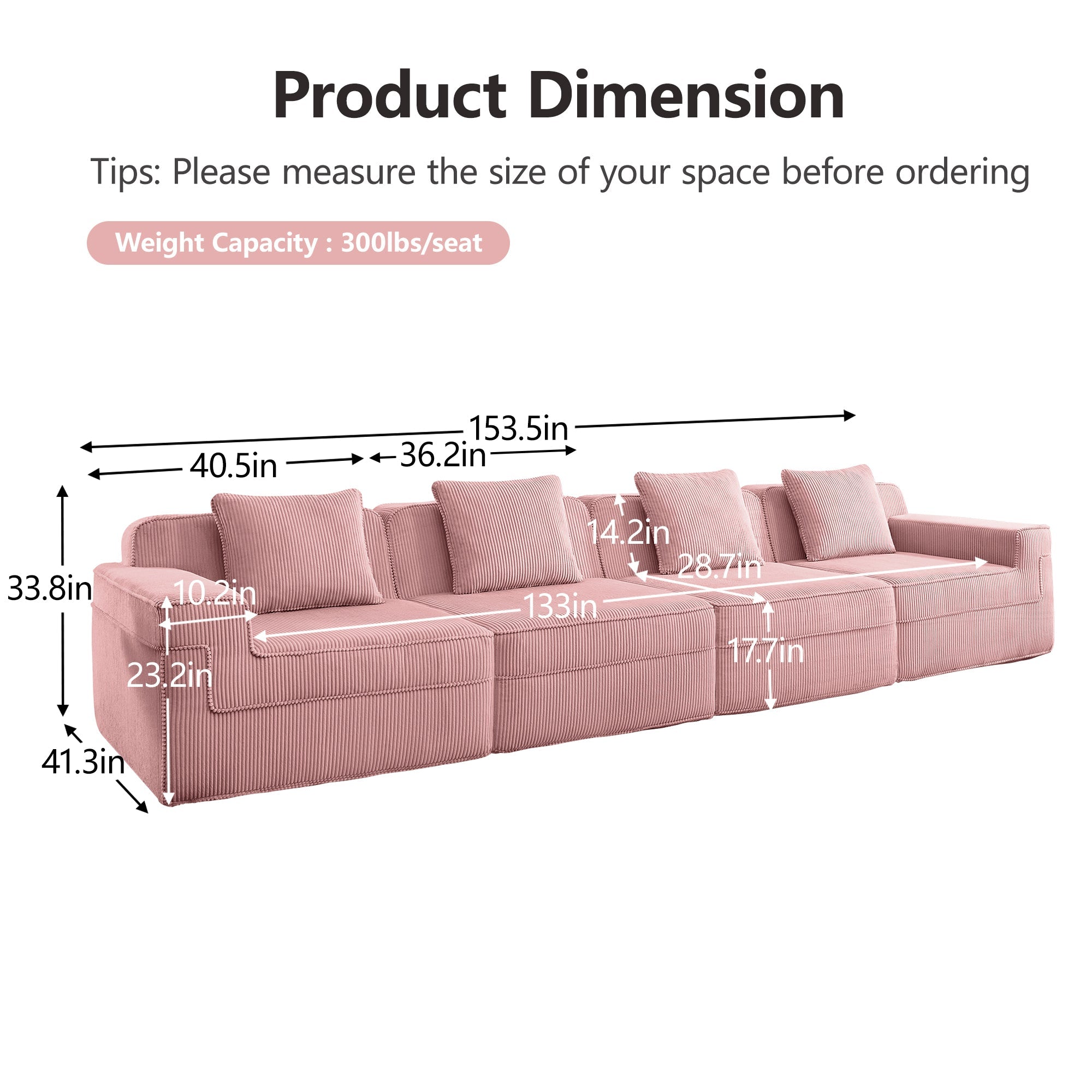 Hudson 4-Seat Boneless Couch in Pink #OttOnly_0 #Color_Pink