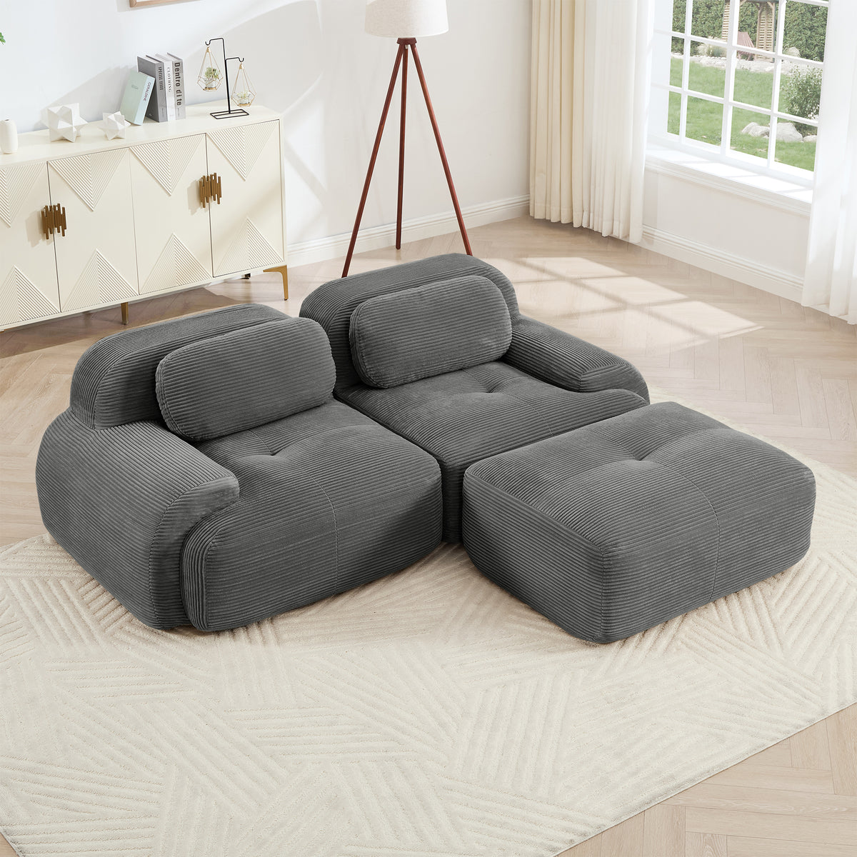 Gray Corduroy L-Shaped Modular Sectional Couch, 82 in Wide