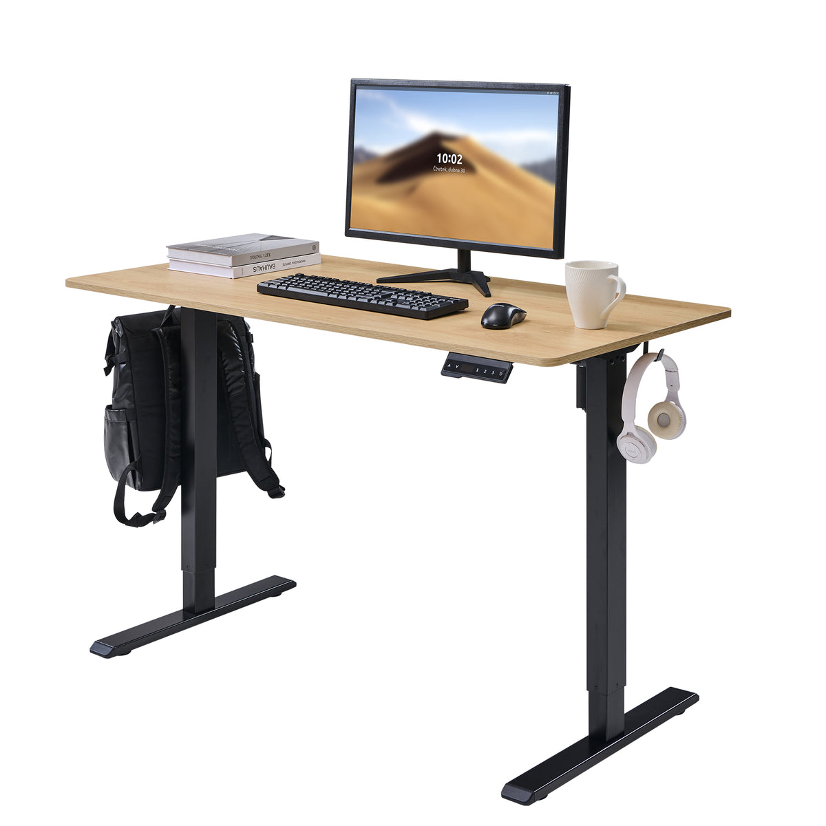Electric Standing Desk, 47.6 in, Natural Wood