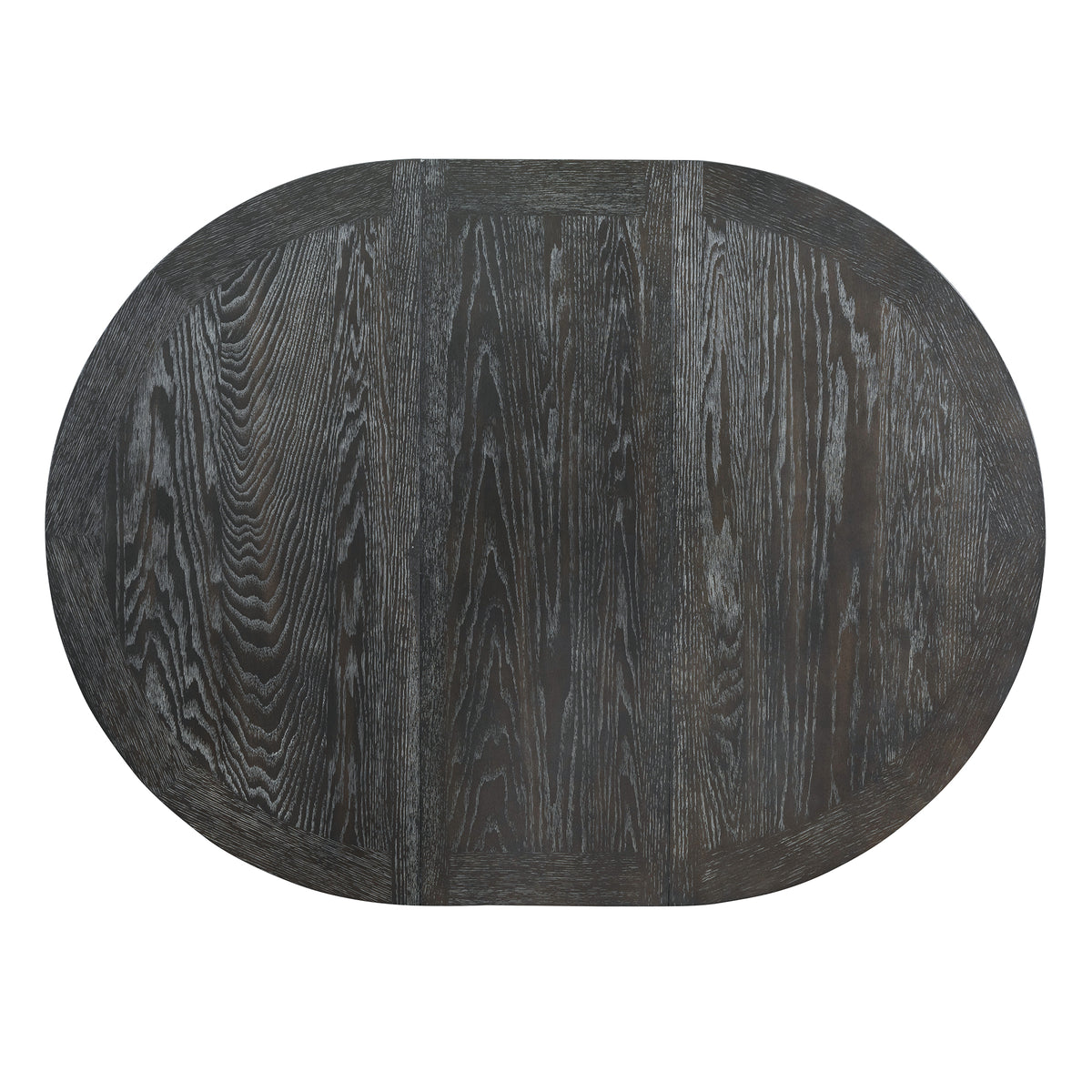 Overhead view of the black tabletop extended to an oval shape
