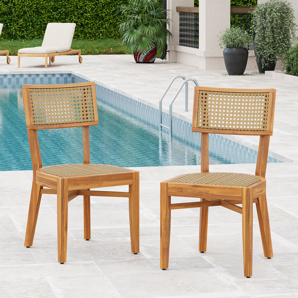 Teak Finish Solid Wood Outdoor Dining Chair, 36.8 in Tall