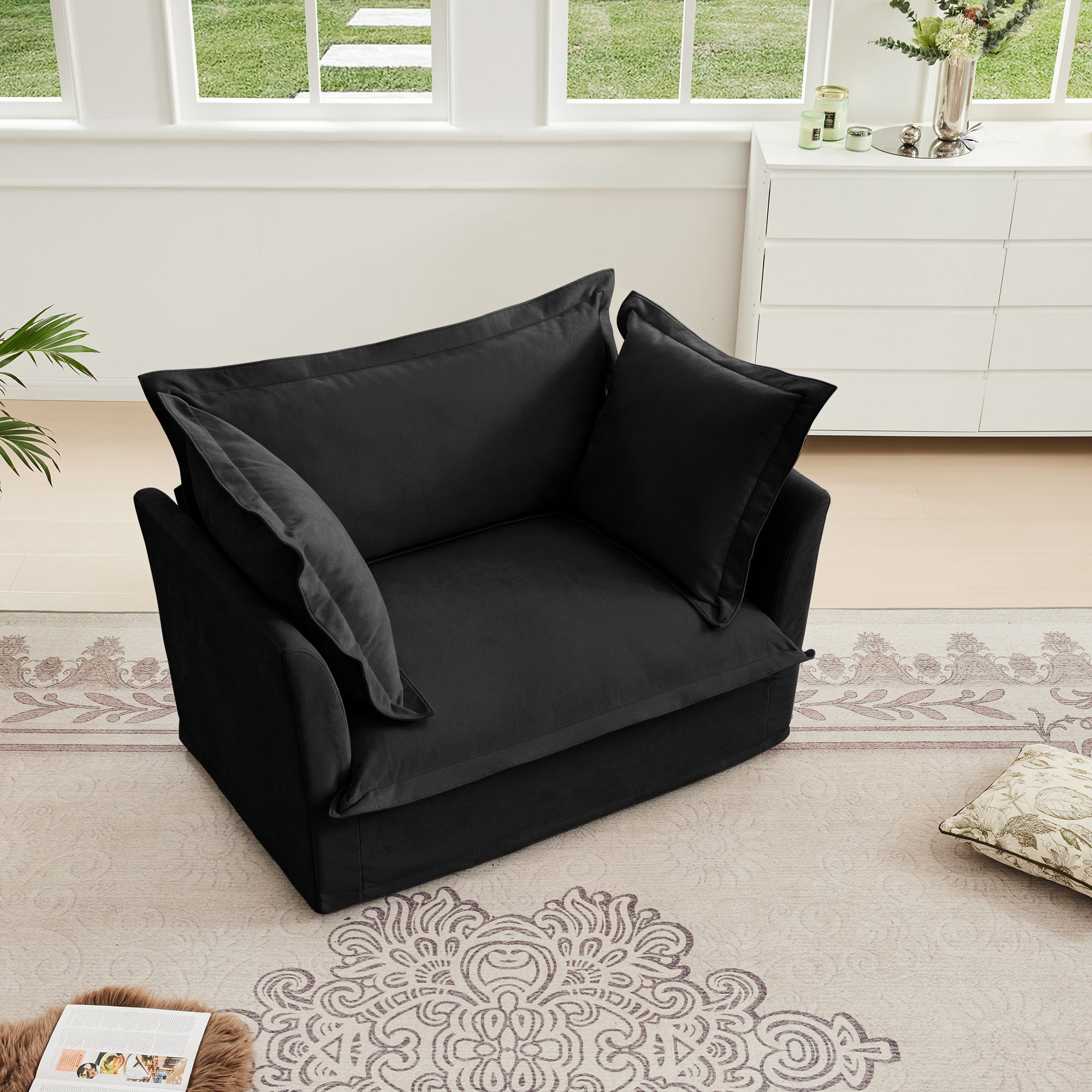 Fluffy Lounge Chair in Chenille Black #Fabric_Chenille Black