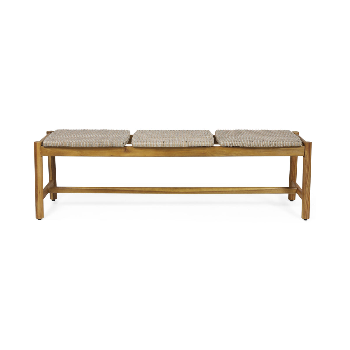 Teak Finish Solid Wood Outdoor Bench, 61.5 in Wide