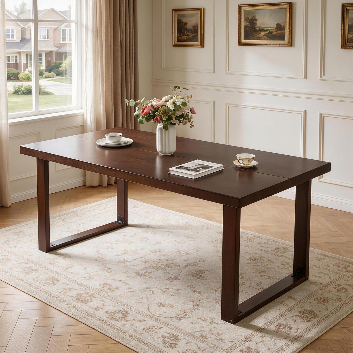 Mid-Century Solid Wood Table, 70.9 in, Walnut