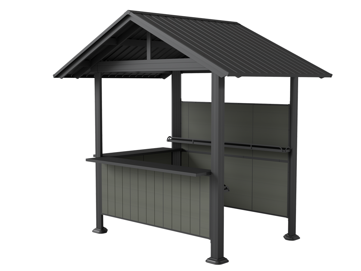 6.2x9.4 ft Gray Metal Hardtop Gazebo with Side Shelves