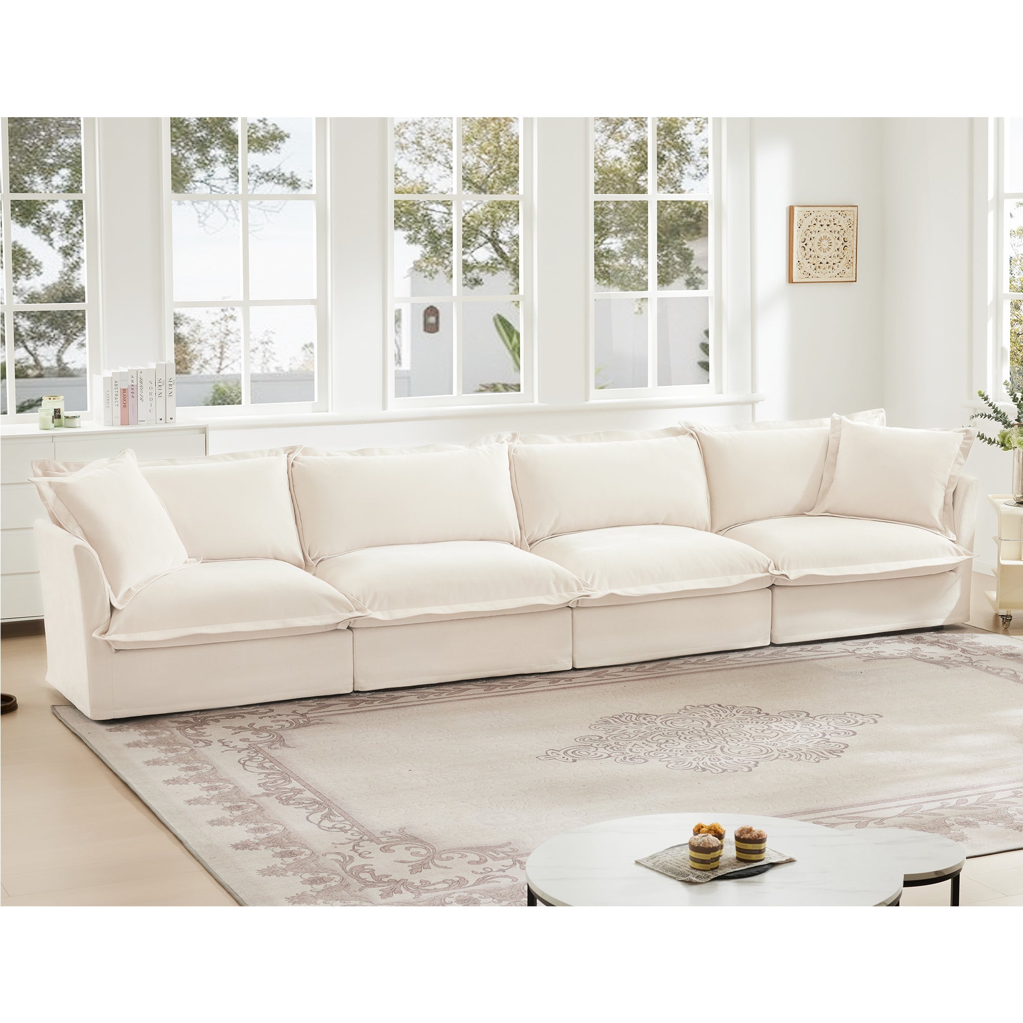 Fluffy 4-Seat Modular Sofa in Chenille Cream #OttOnly_0 #Fabric_Chenille Cream
