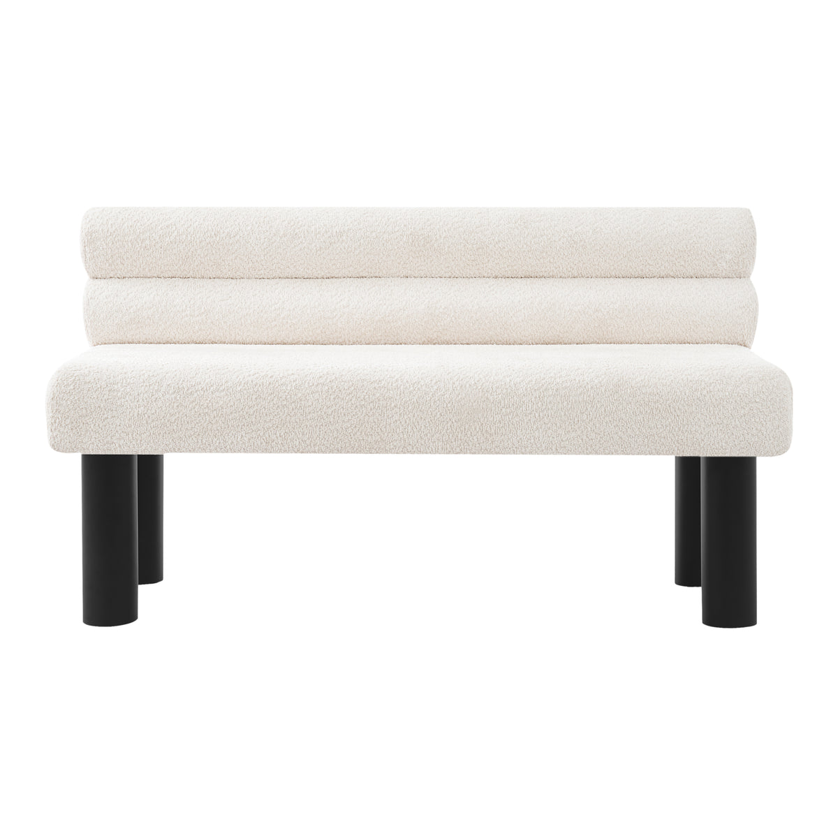 Boucle Dining Bench, Beige Banquette with Rolled Back