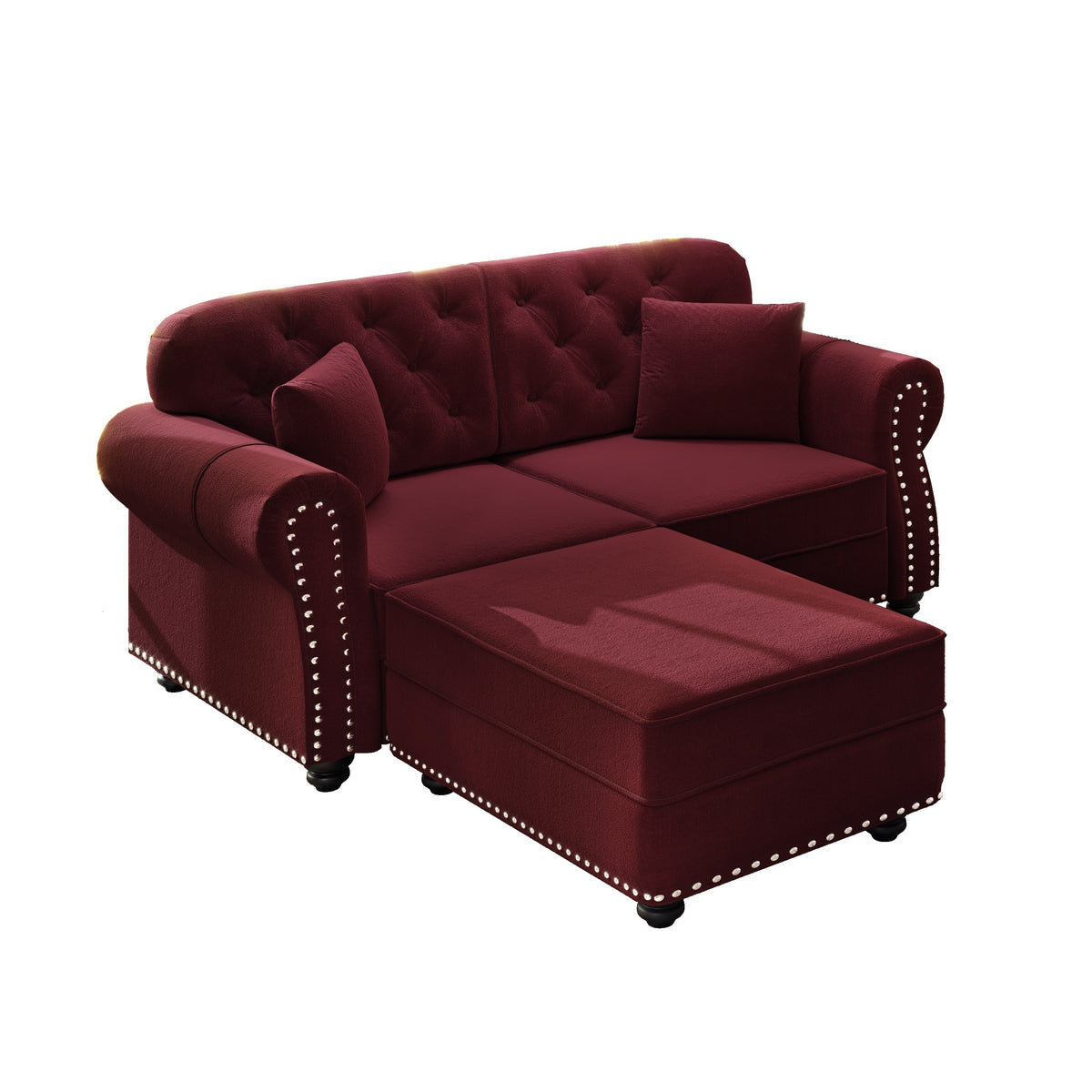 Burgundy Velvet 2-Seat Tufted Chesterfield Sofa, 63 in Wide