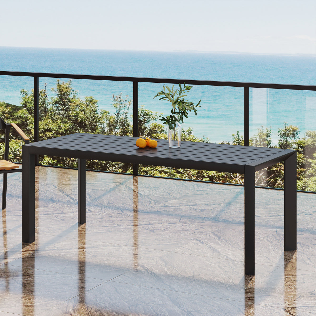 Black Aluminum Rectangular Outdoor Dining Table, 70 in Wide