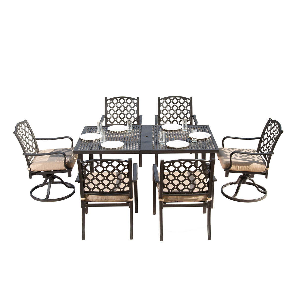 Metal 7-Piece Patio Dining Set with Beige Cushions