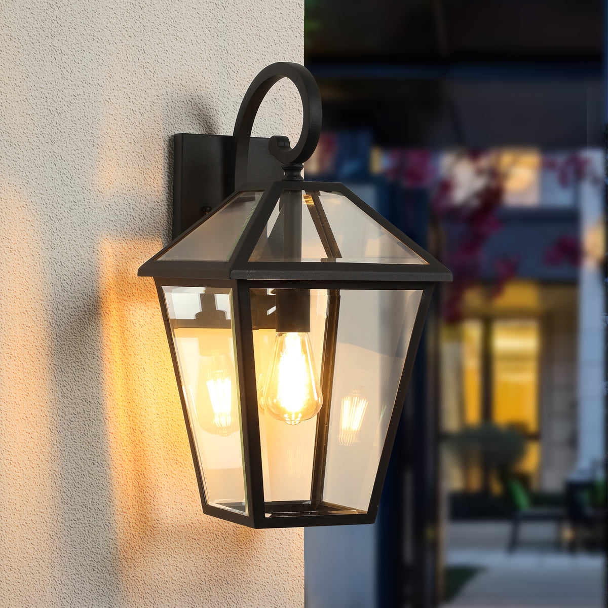 Outdoor Wall Lantern with Glass Panel Shade, Black