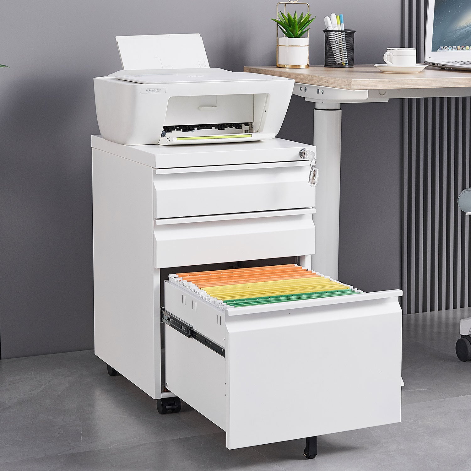 Rolling Steel File Cabinet, 3 Drawers, Locking, 23.6 in Tall, 17.3 in Wide