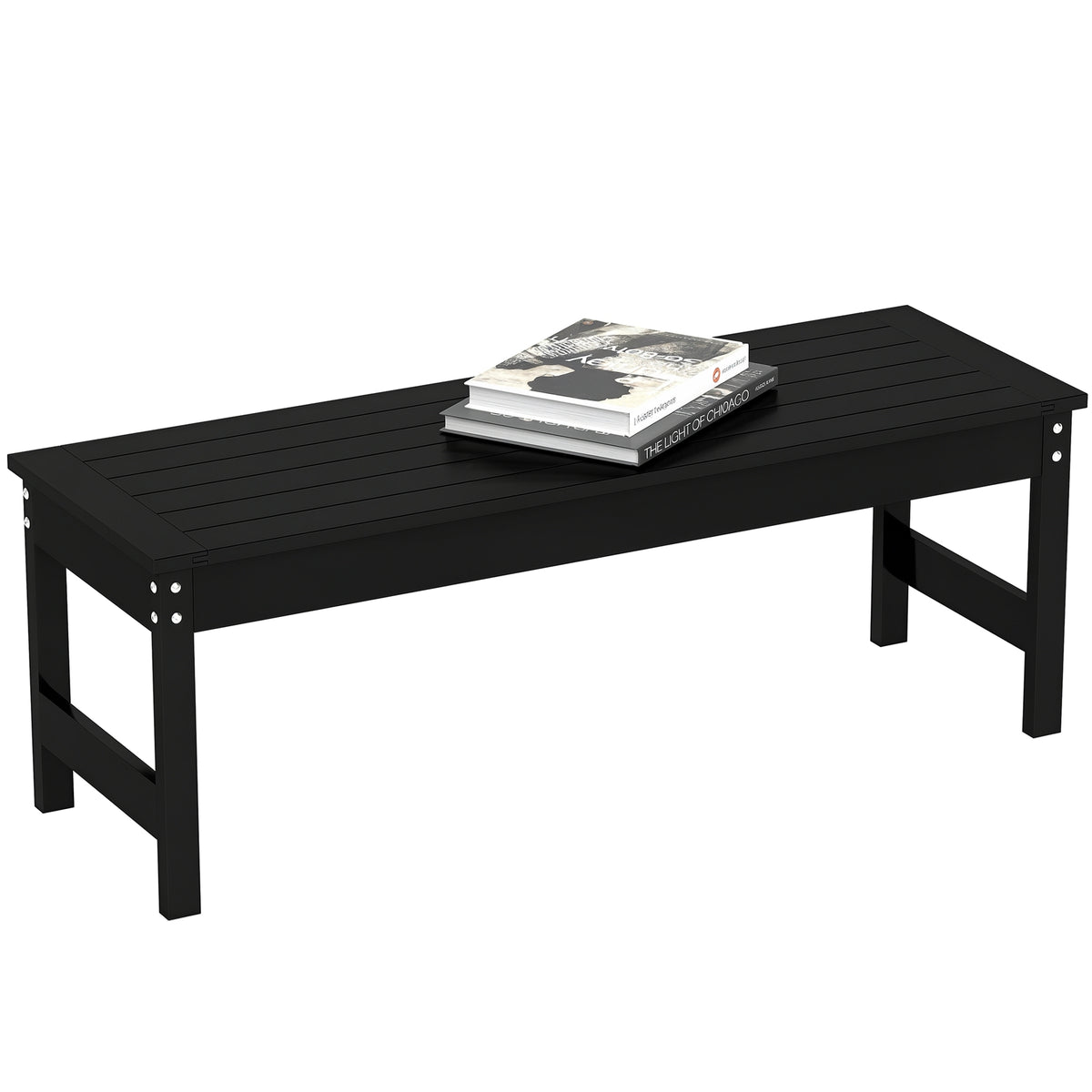 Black HDPE Outdoor Bench, 47.2 in Wide, Slatted