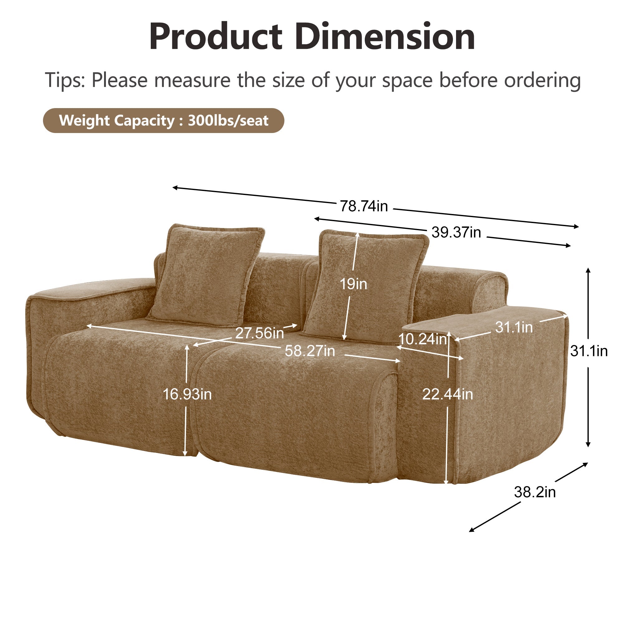 Seneca 2-Seat Boneless Couch in Mocha #OttOnly_0 #Color_Mocha