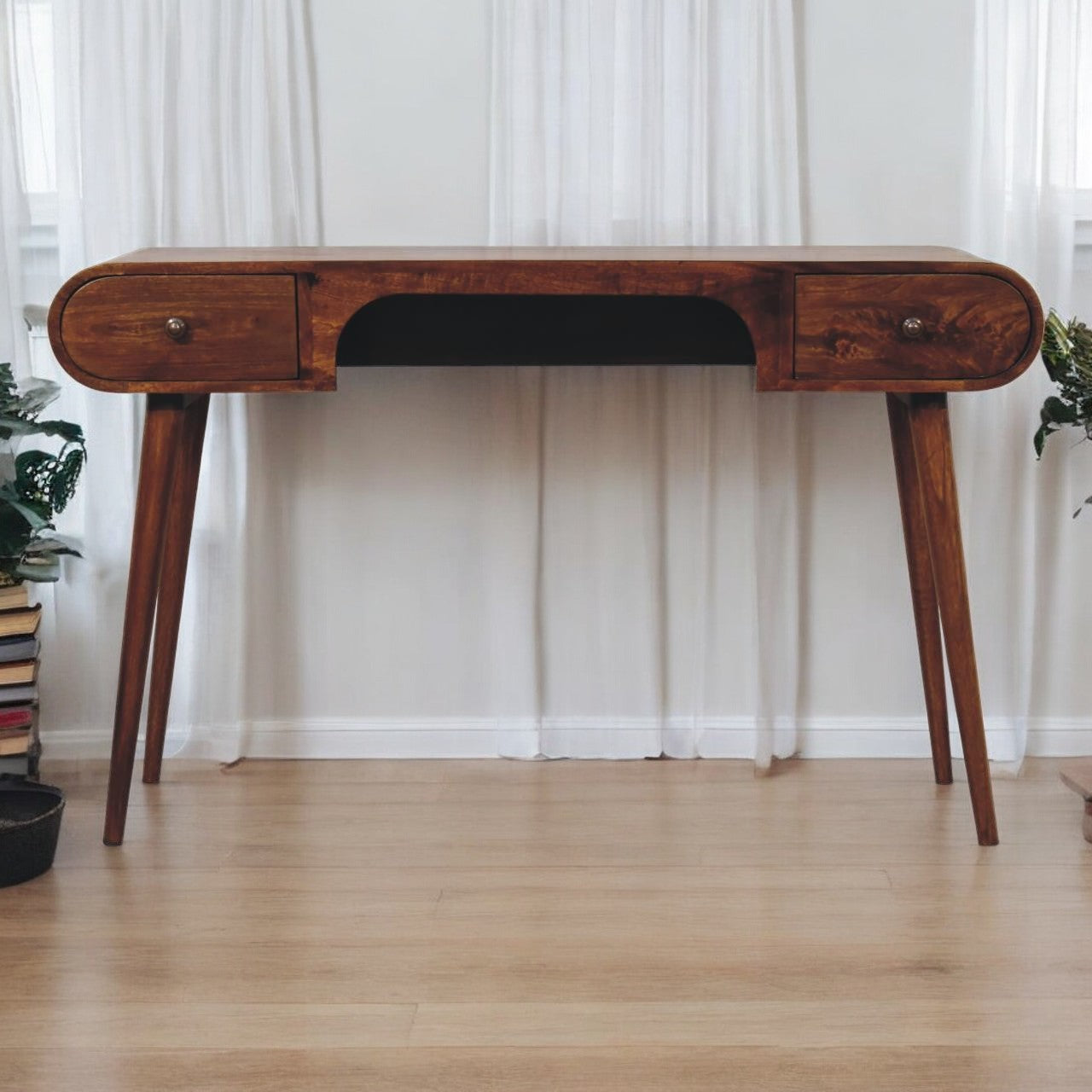 Solid Mango Writing Desk, 2 Drawers, 53.5 in, Brown