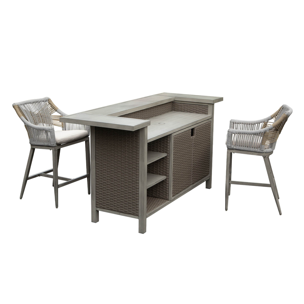 Gray Aluminum Counter Height 3-Piece Outdoor Bar Set for 2