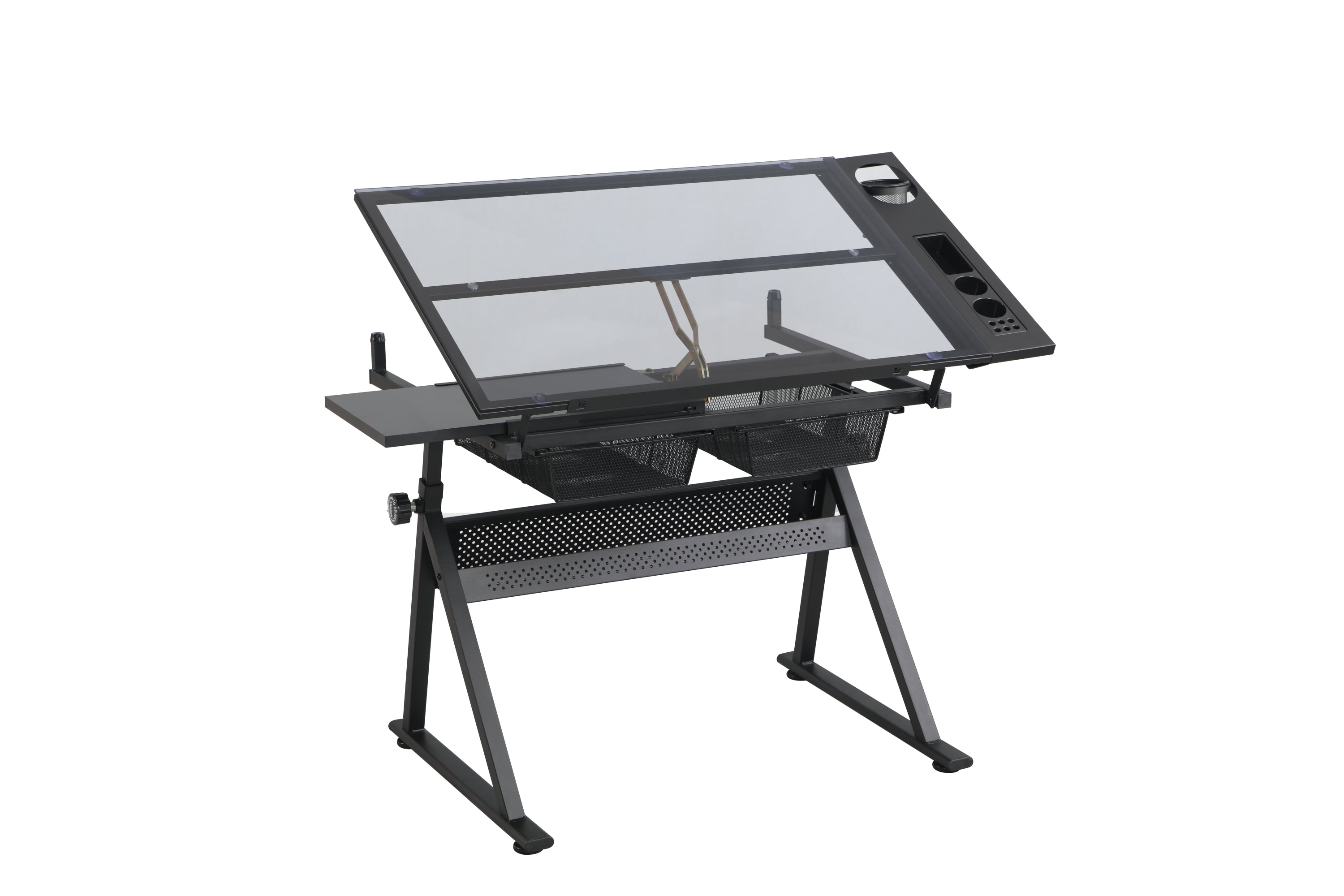 Glass Drafting Table, Height Adjustable, 39.8 in, Black