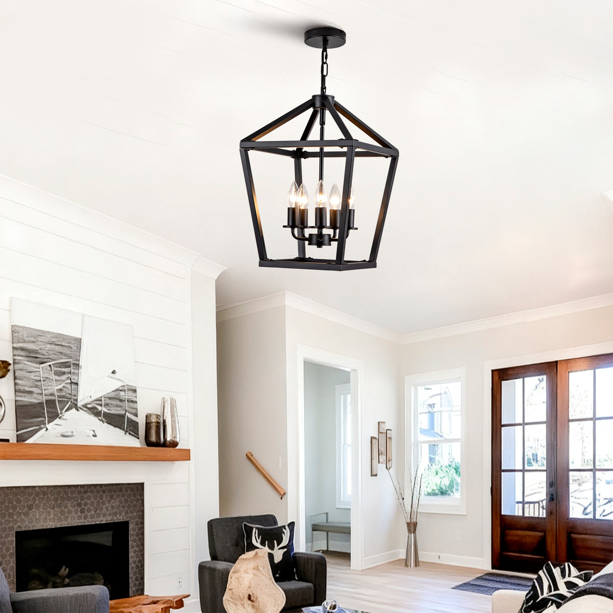Black Lantern 5-Light Chandelier, 13 in