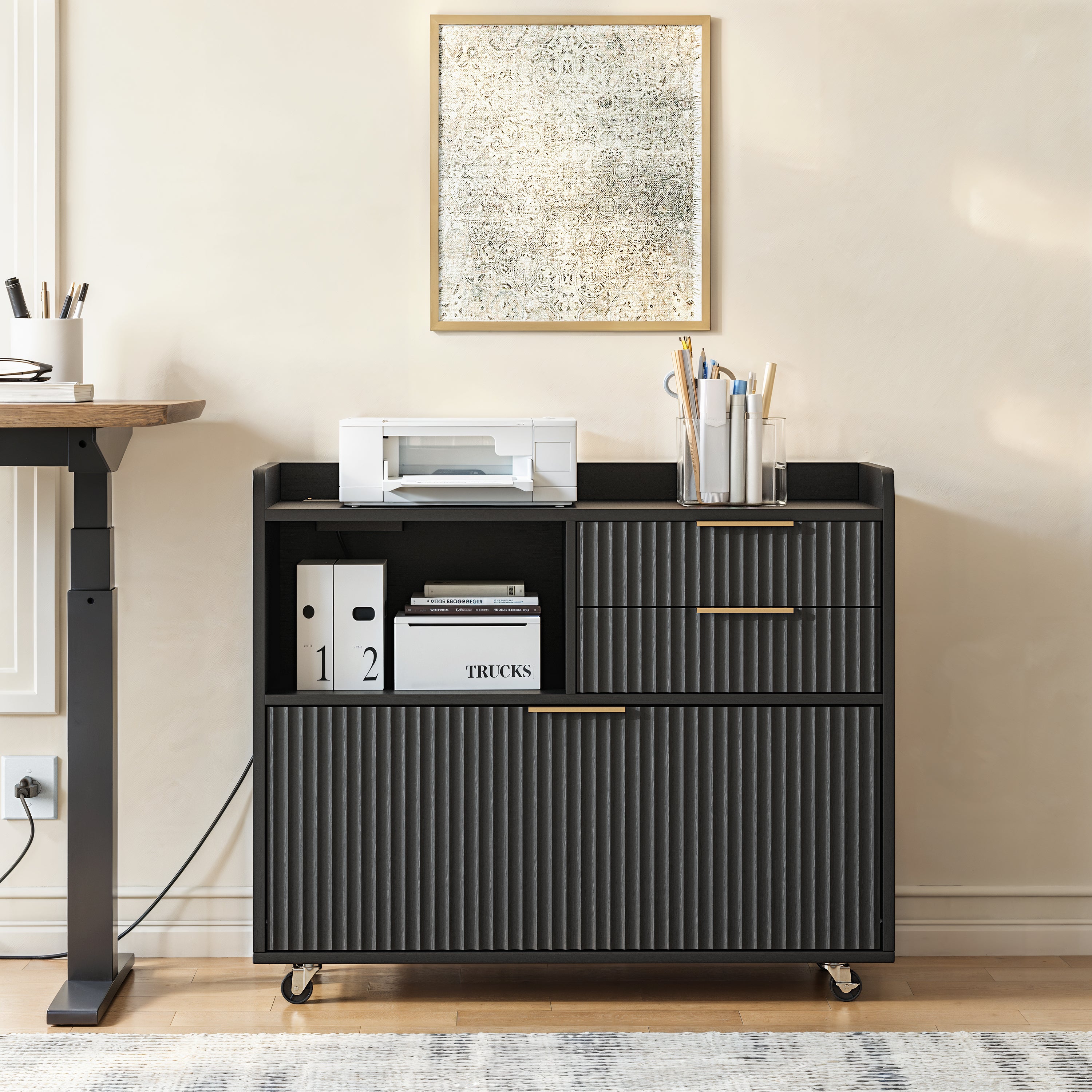 Fluted File Cabinet, 31.5 in, Black