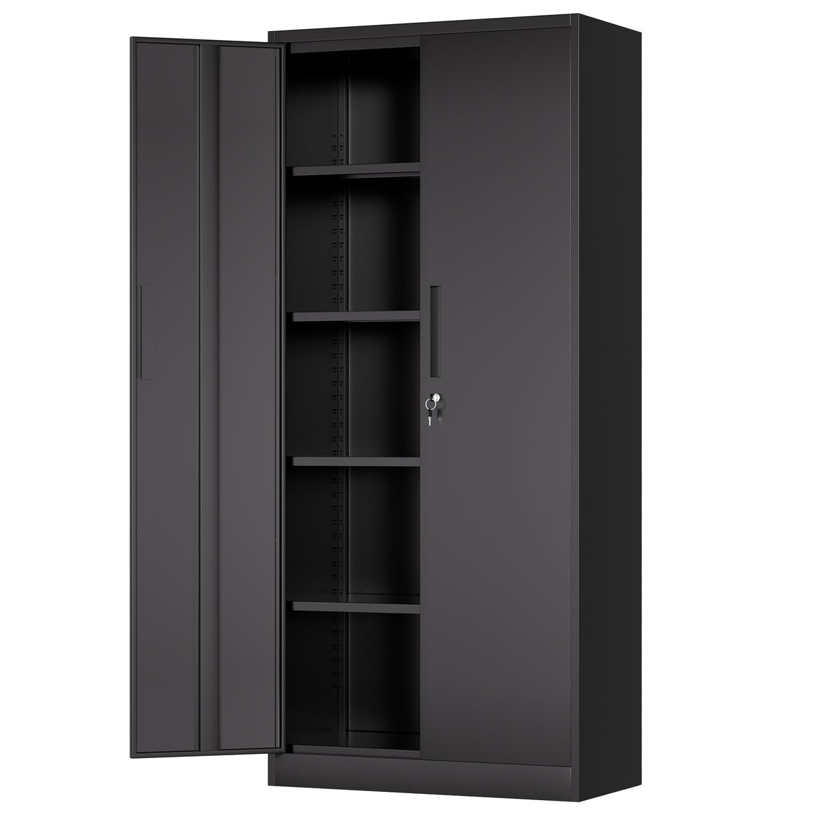 Metal Storage Cabinet, 4 Shelves, Locking, 70.9 in Tall, Black, 31.5 in Wide