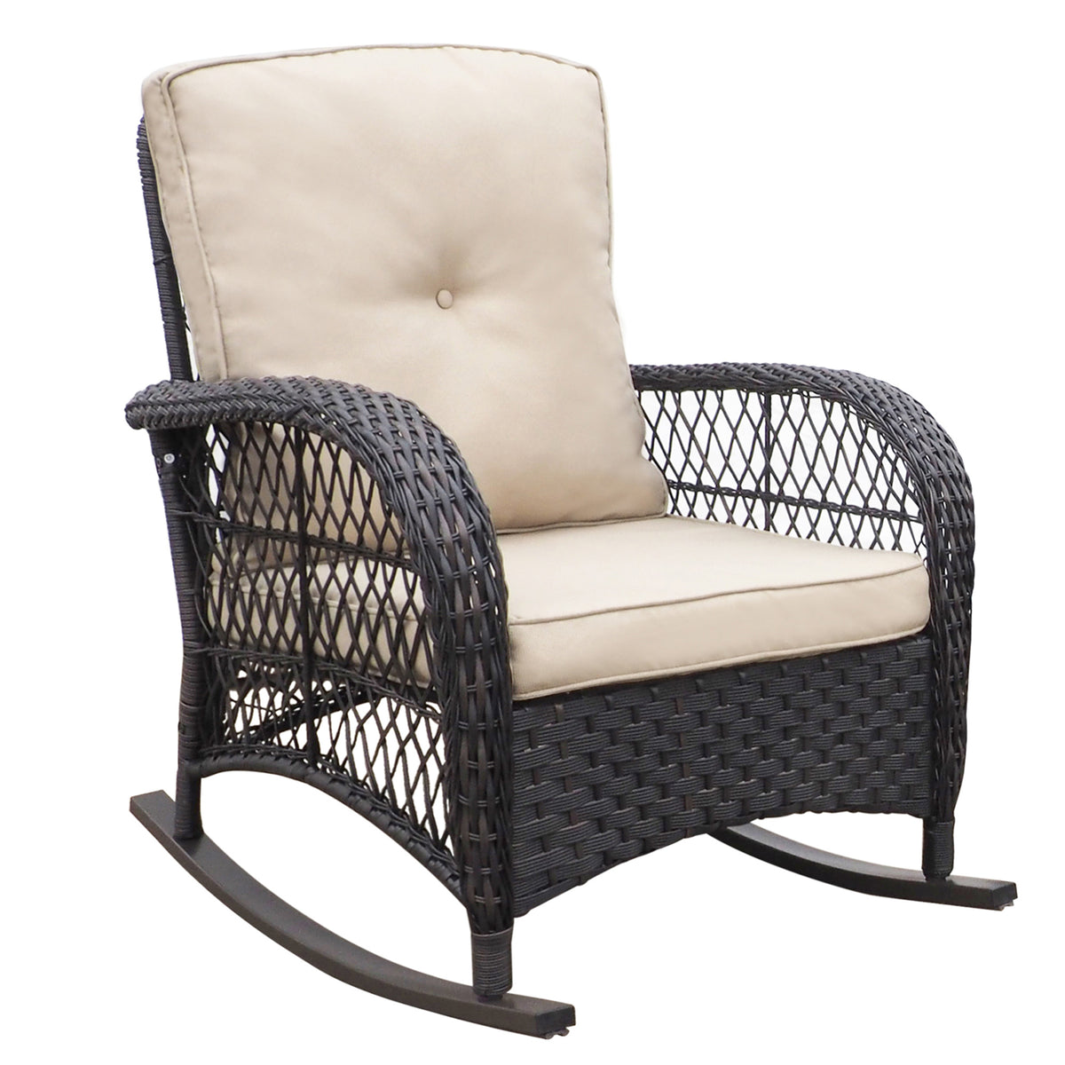 Dark Brown Wicker Outdoor Rocking Chair with Cushions