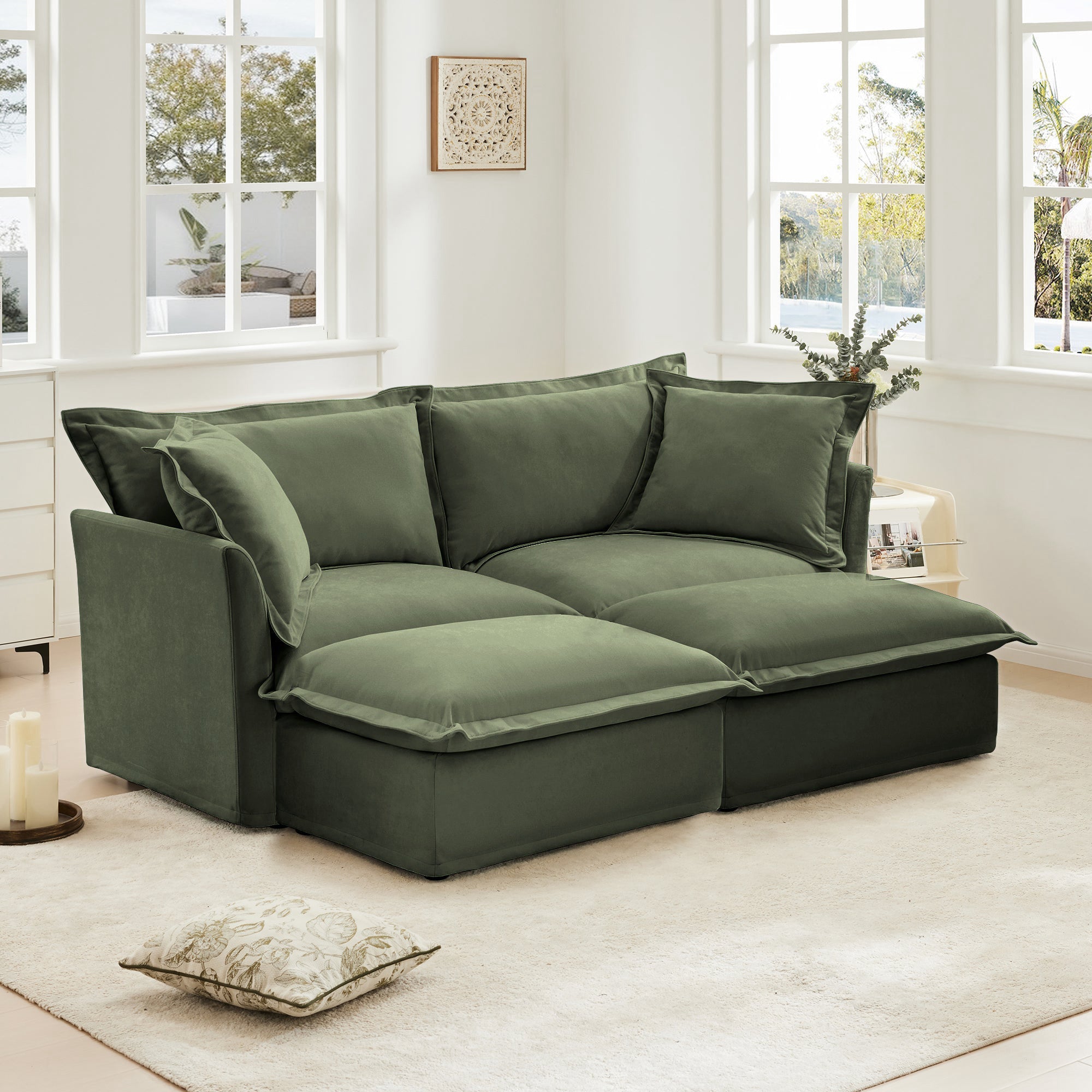 Fluffy 2-Seat Modular Sofa in Chenille Olive #OttOnly_2 #Fabric_Chenille Olive