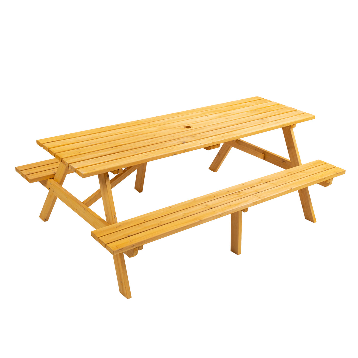 Natural Solid Wood Picnic Table, 75 in Wide
